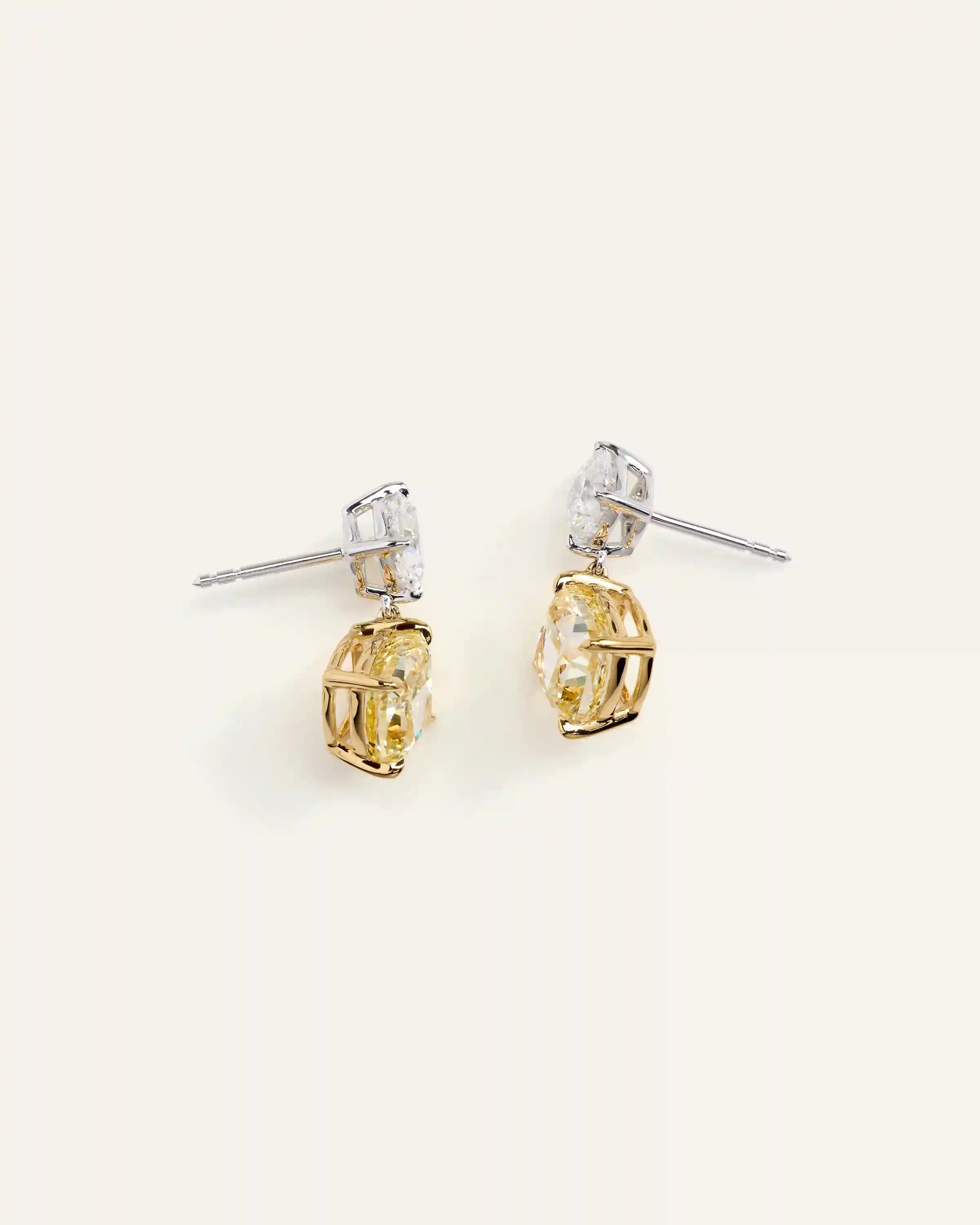 14K Gold Yellow Lab Grown Diamond Cushion Drop Earrings