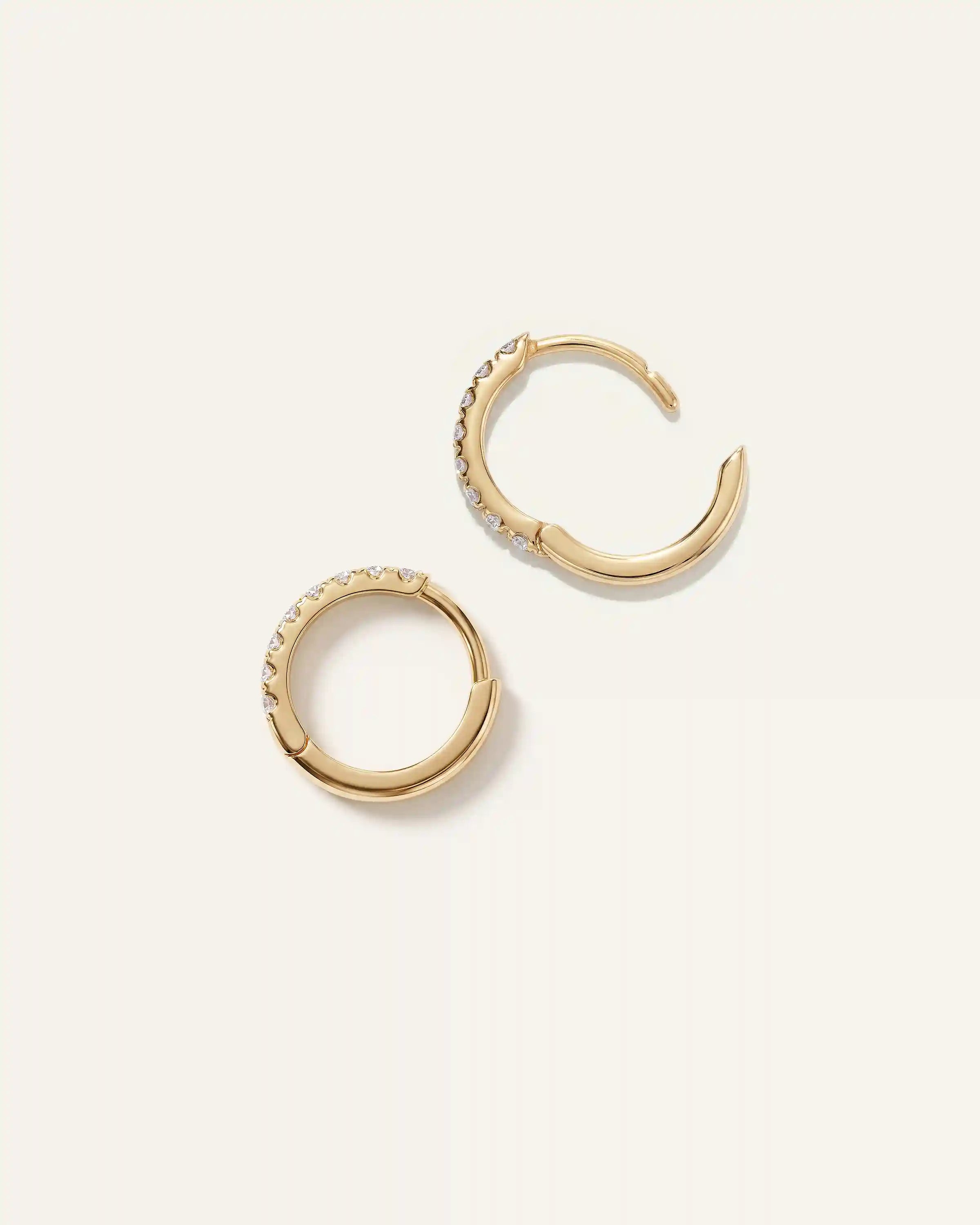14K Gold Pave Diamond Second Piercing Tiny Huggie - Pair
