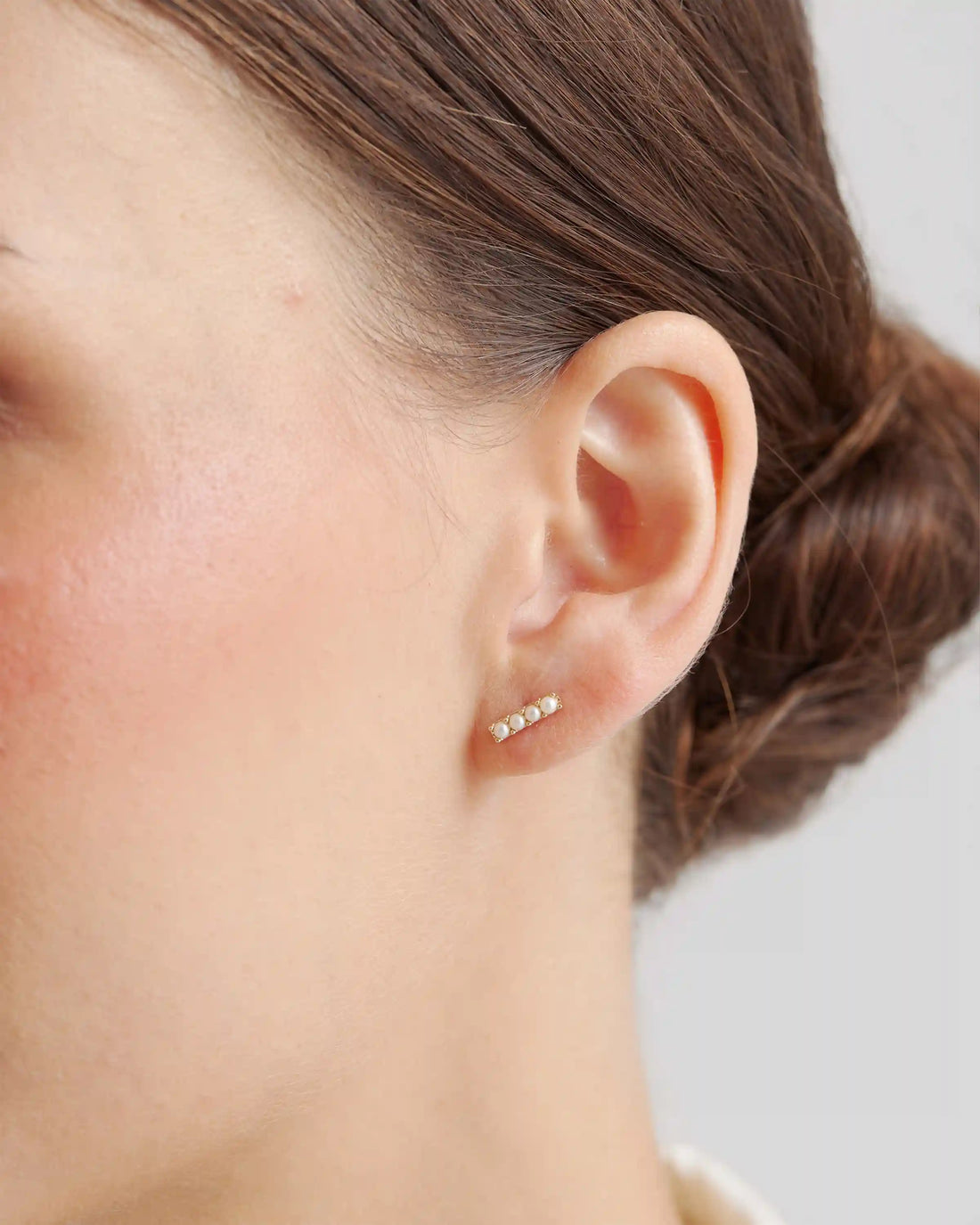 14K Gold Freshwater Pearl Mini Bar Studs