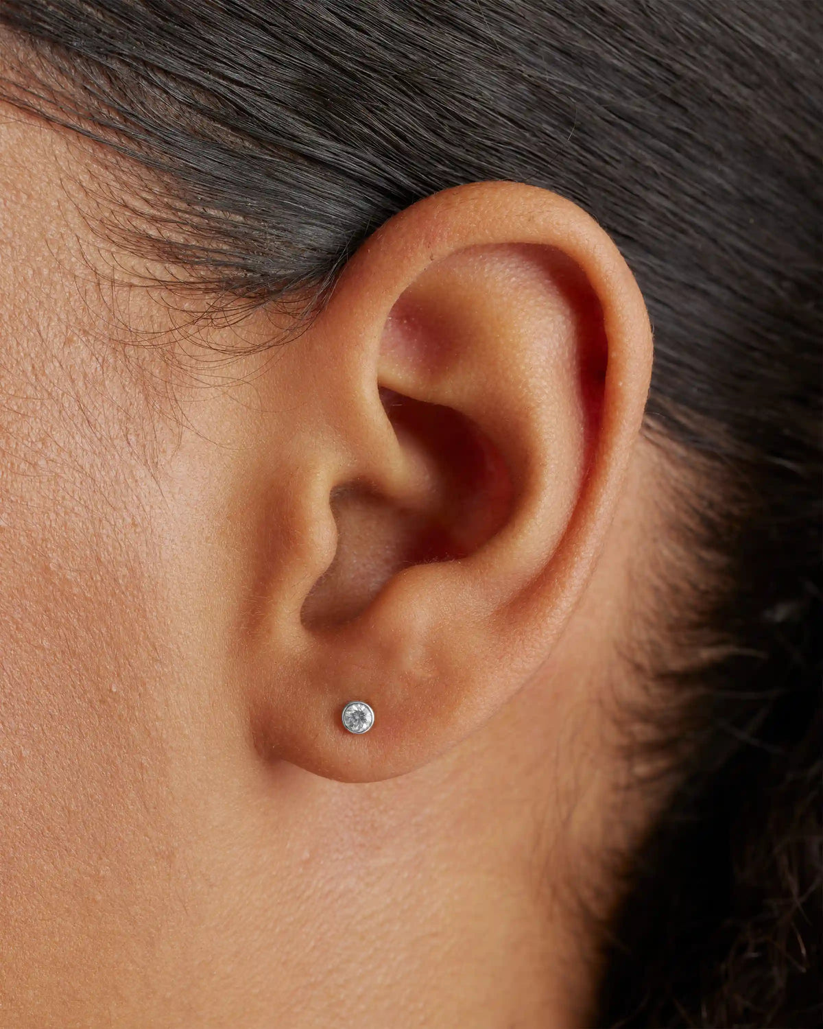 14K Gold Natural Diamond Tiny Bezel Studs
