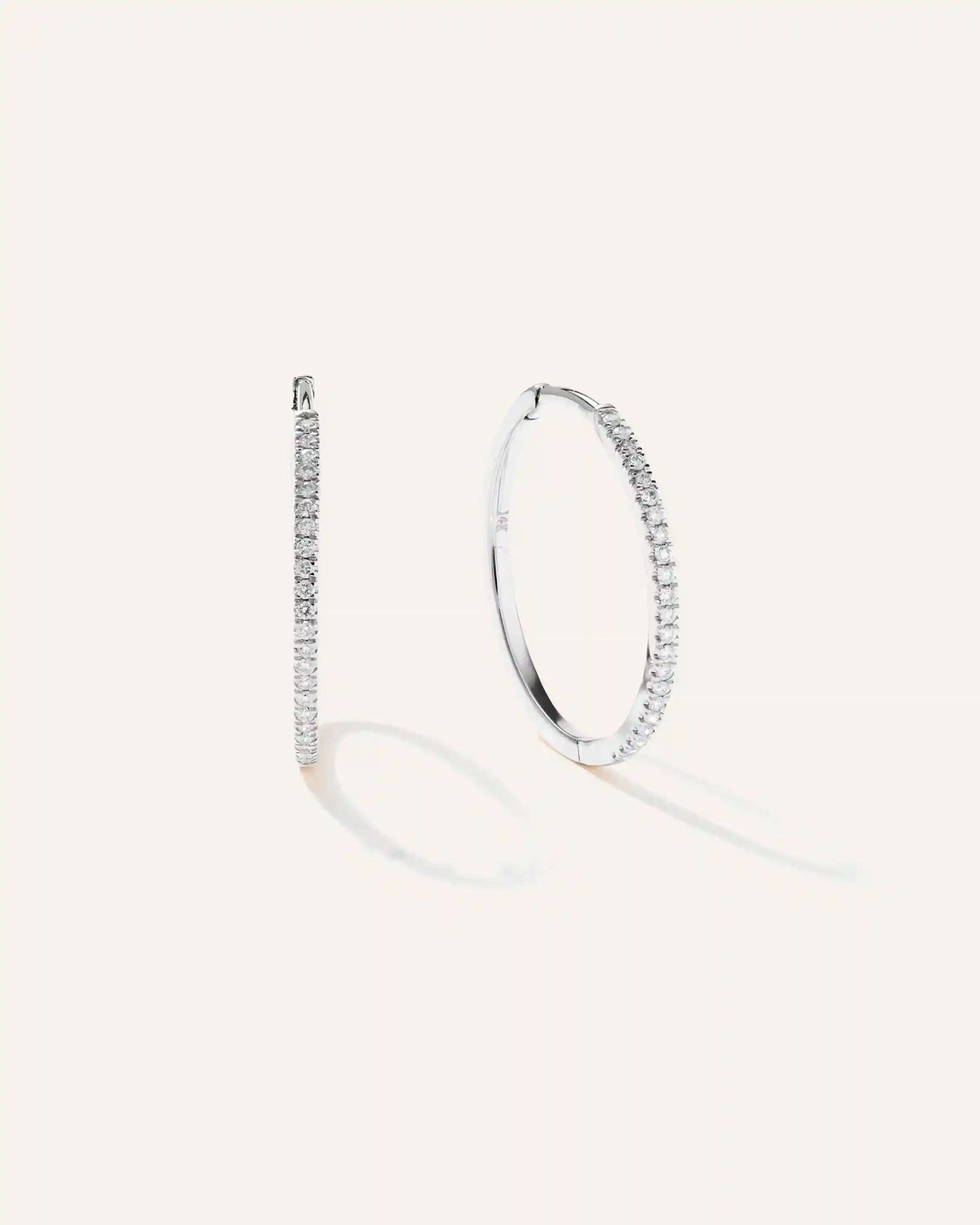 14K Gold Diamond Pave Hoops