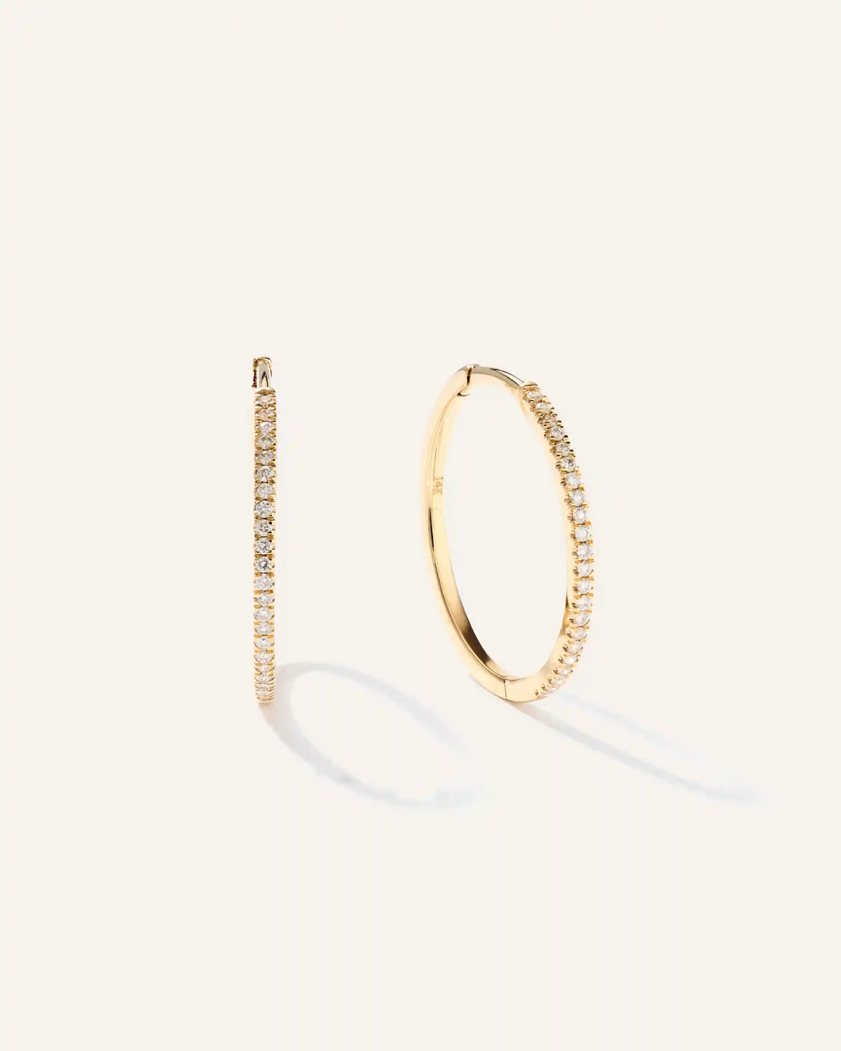 14K Gold Diamond Pave Hoops