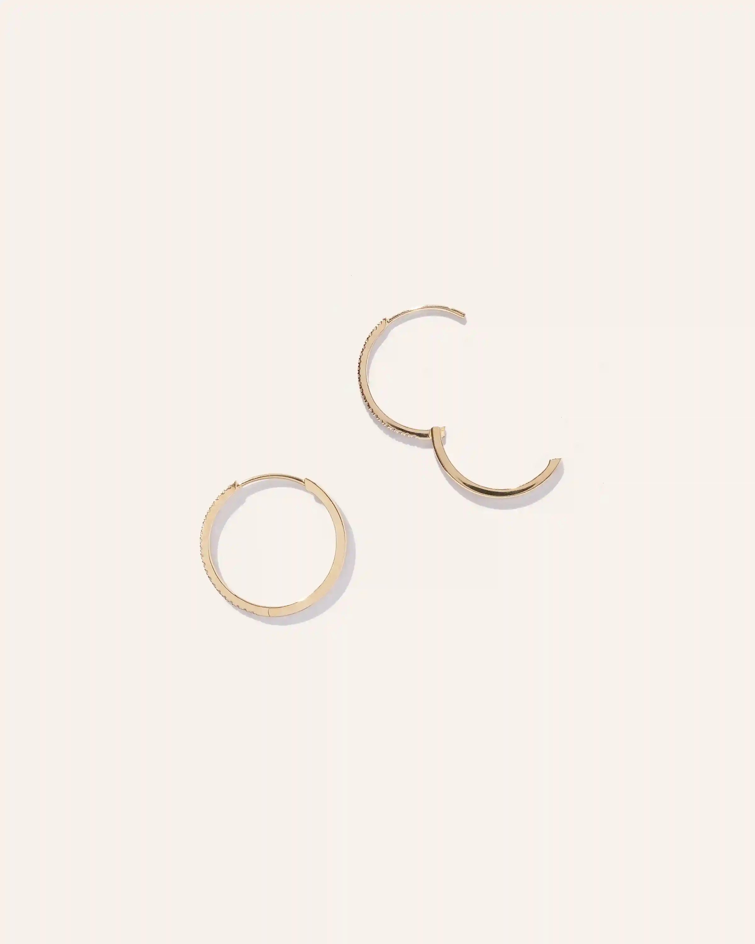 14K Gold Diamond Pave Hoops