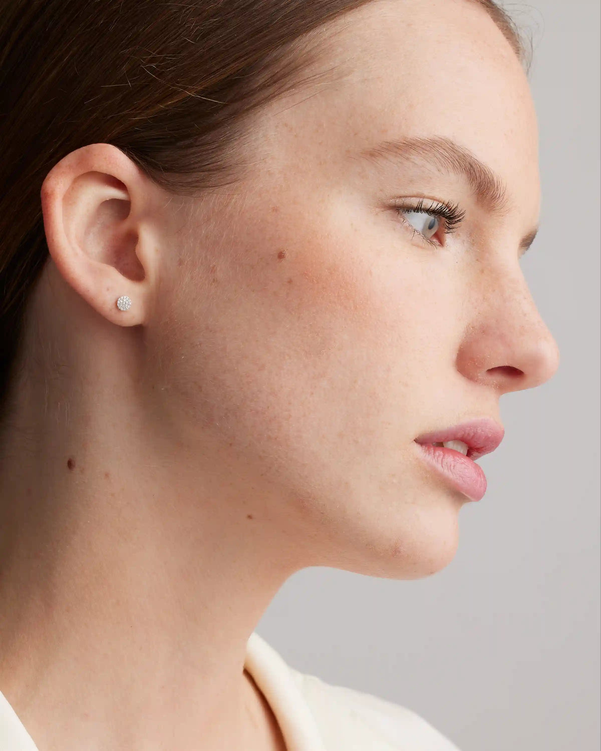 14K Gold Pave Diamond Round Studs