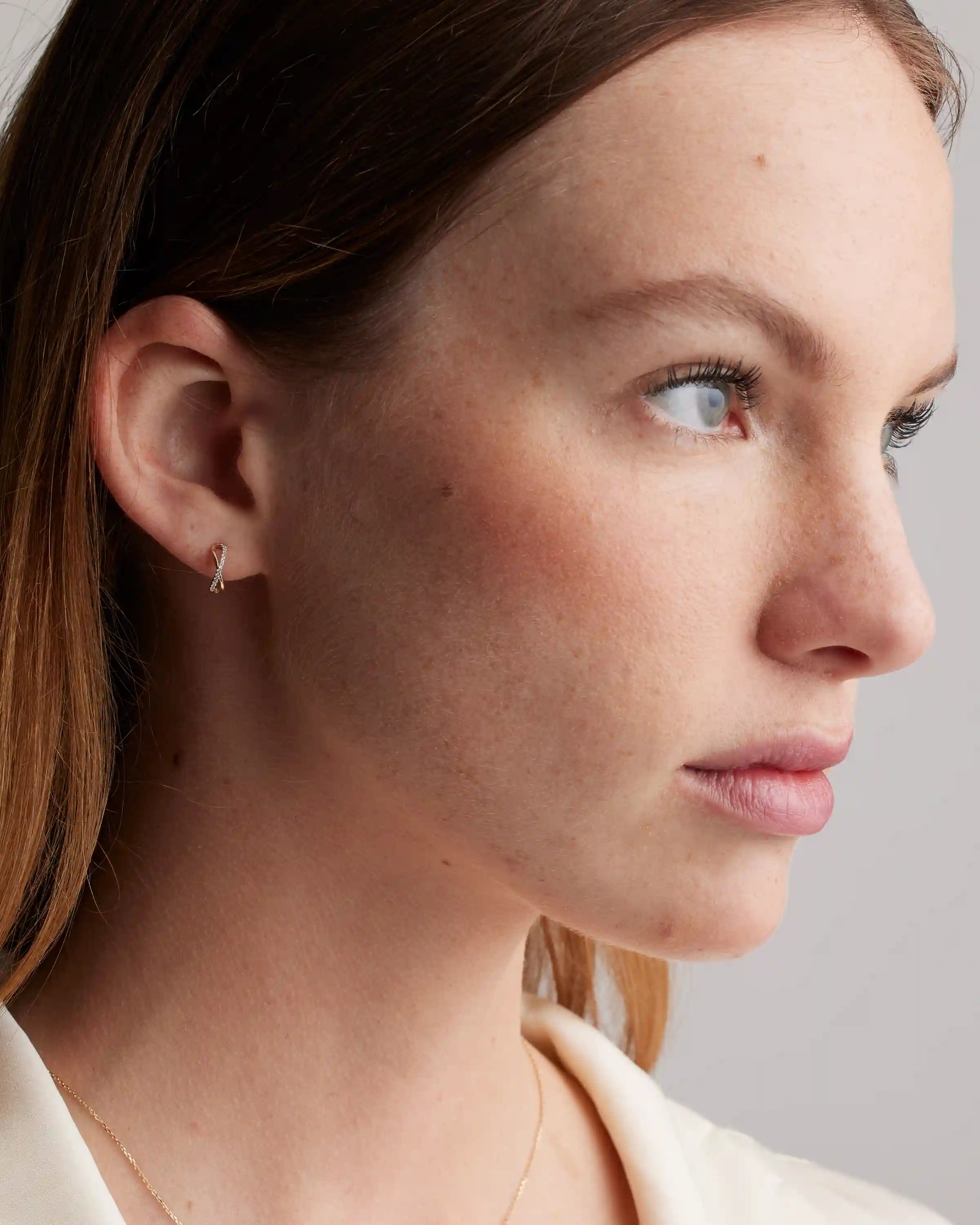 14K Gold Pave Diamond X Hoops