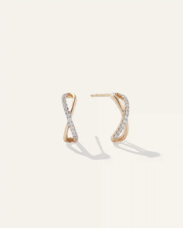 14K Gold Pave Diamond X Hoops