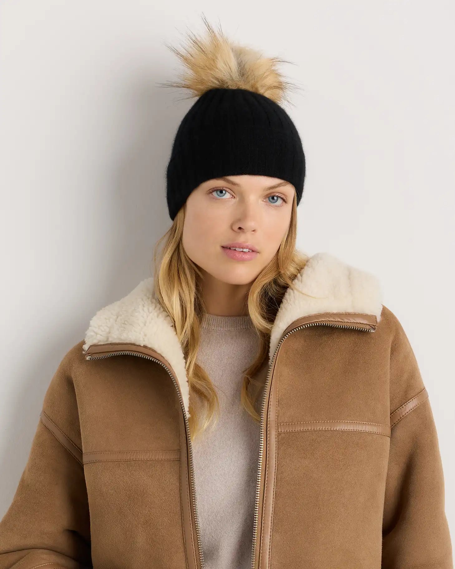 Mongolian Cashmere Pom Pom Beanie