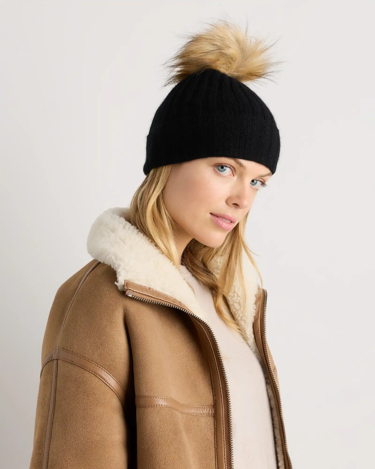 Mongolian Cashmere Pom Pom Beanie
