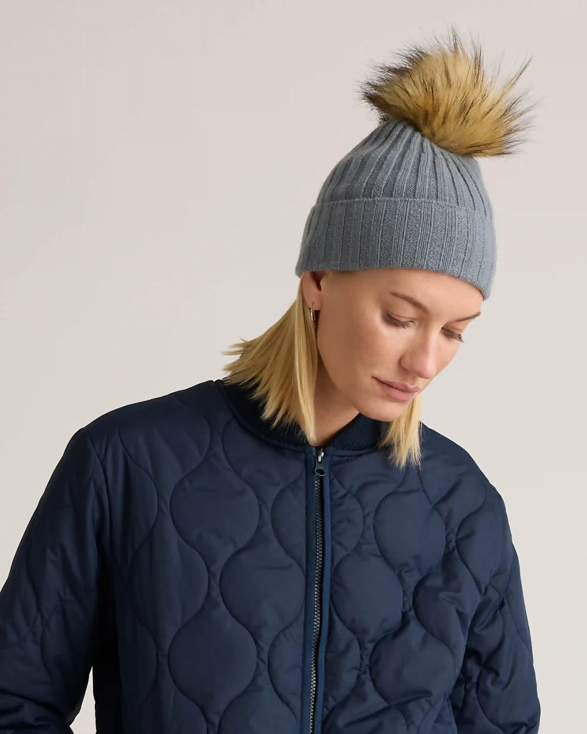 Mongolian Cashmere Pom Pom Beanie