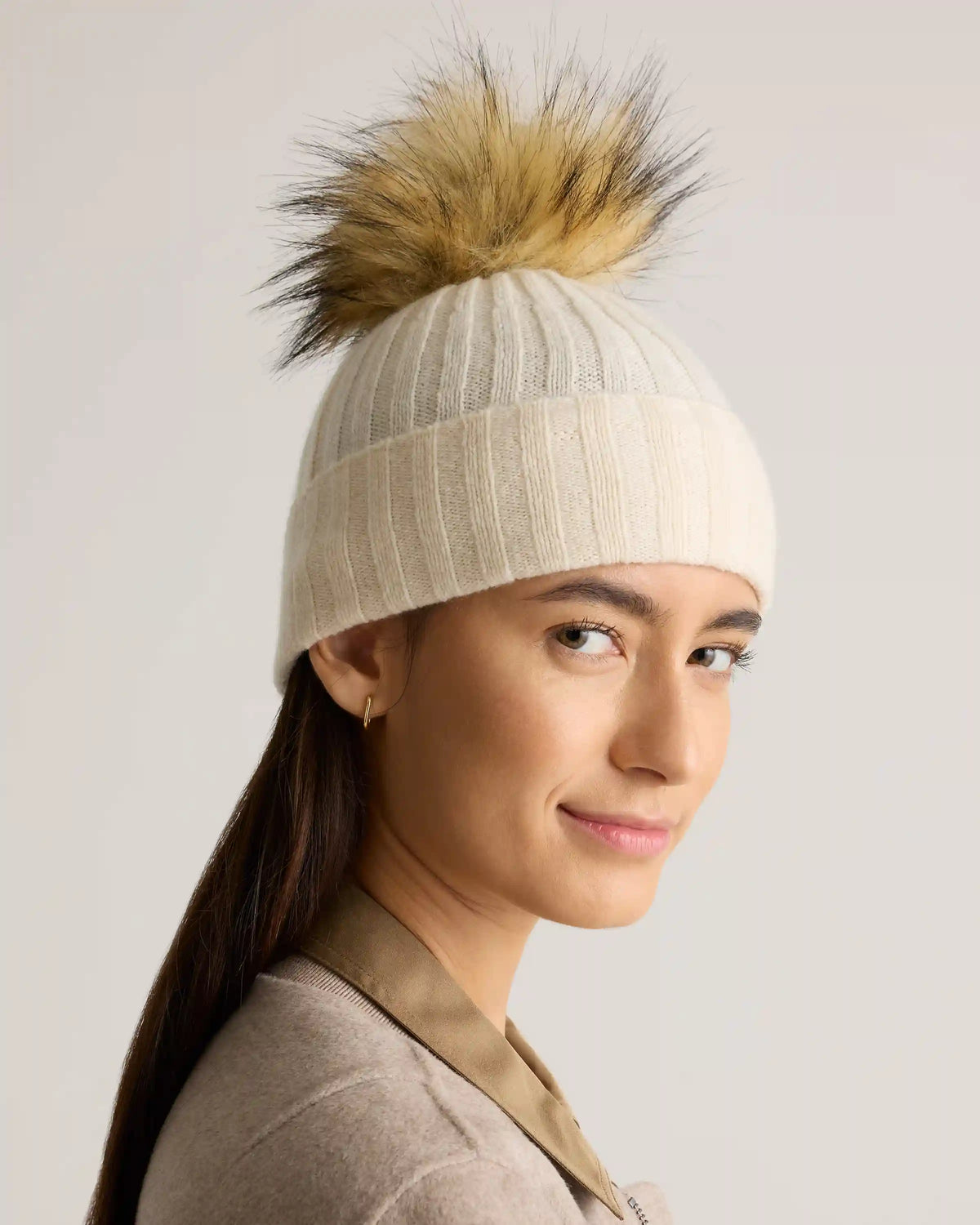 Mongolian Cashmere Pom Pom Beanie