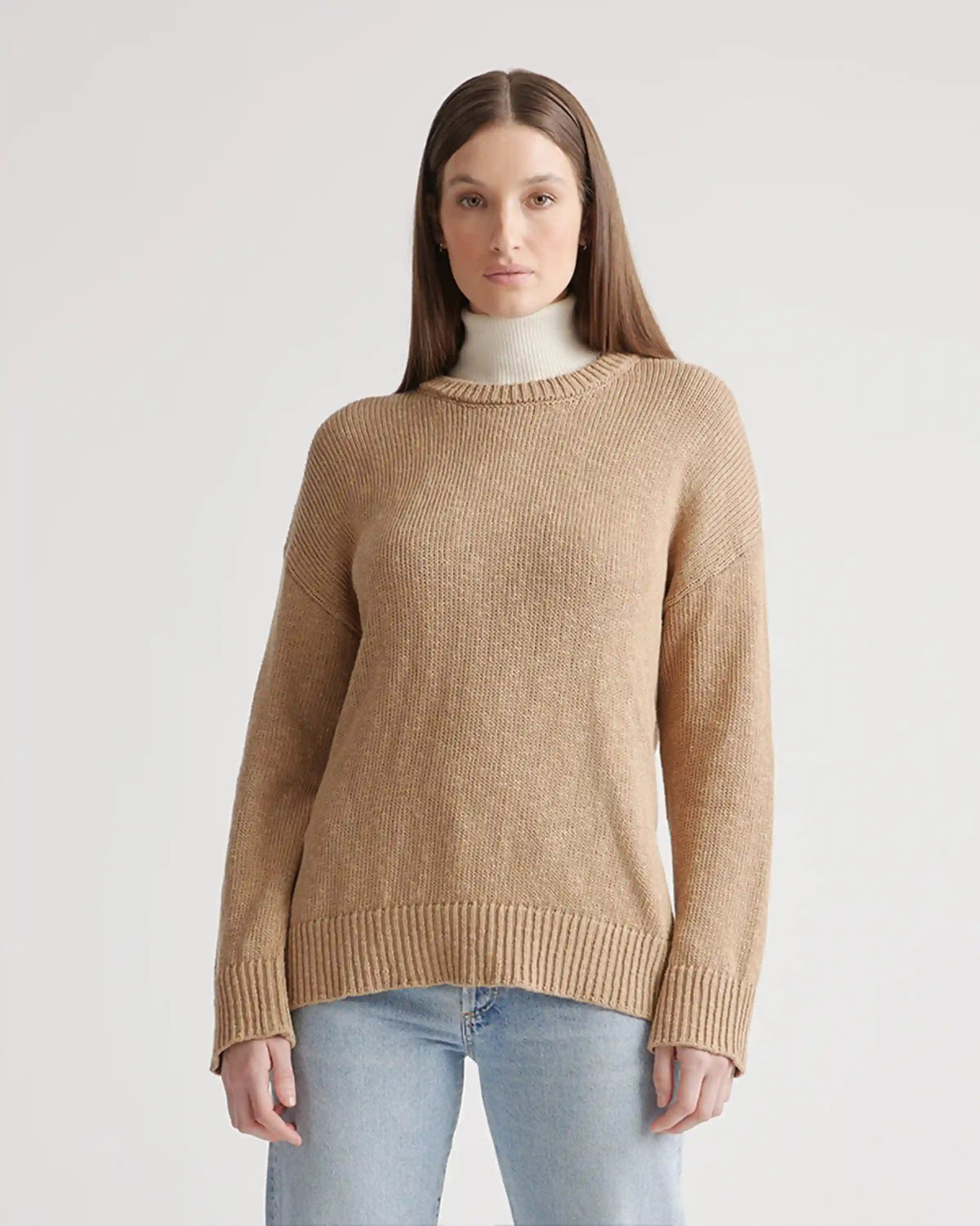 Cotton Linen Oversized Crew Sweater