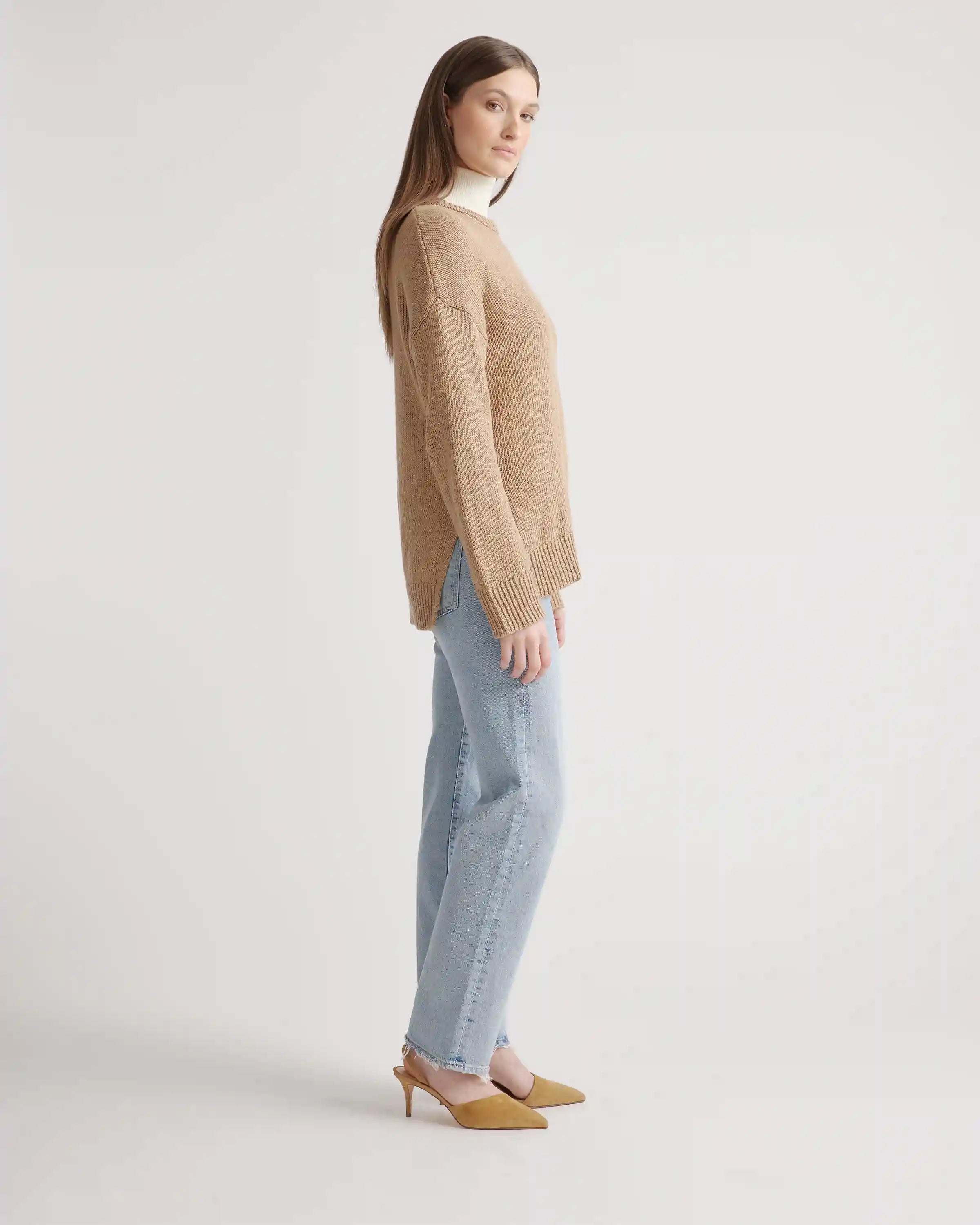 Cotton Linen Oversized Crew Sweater