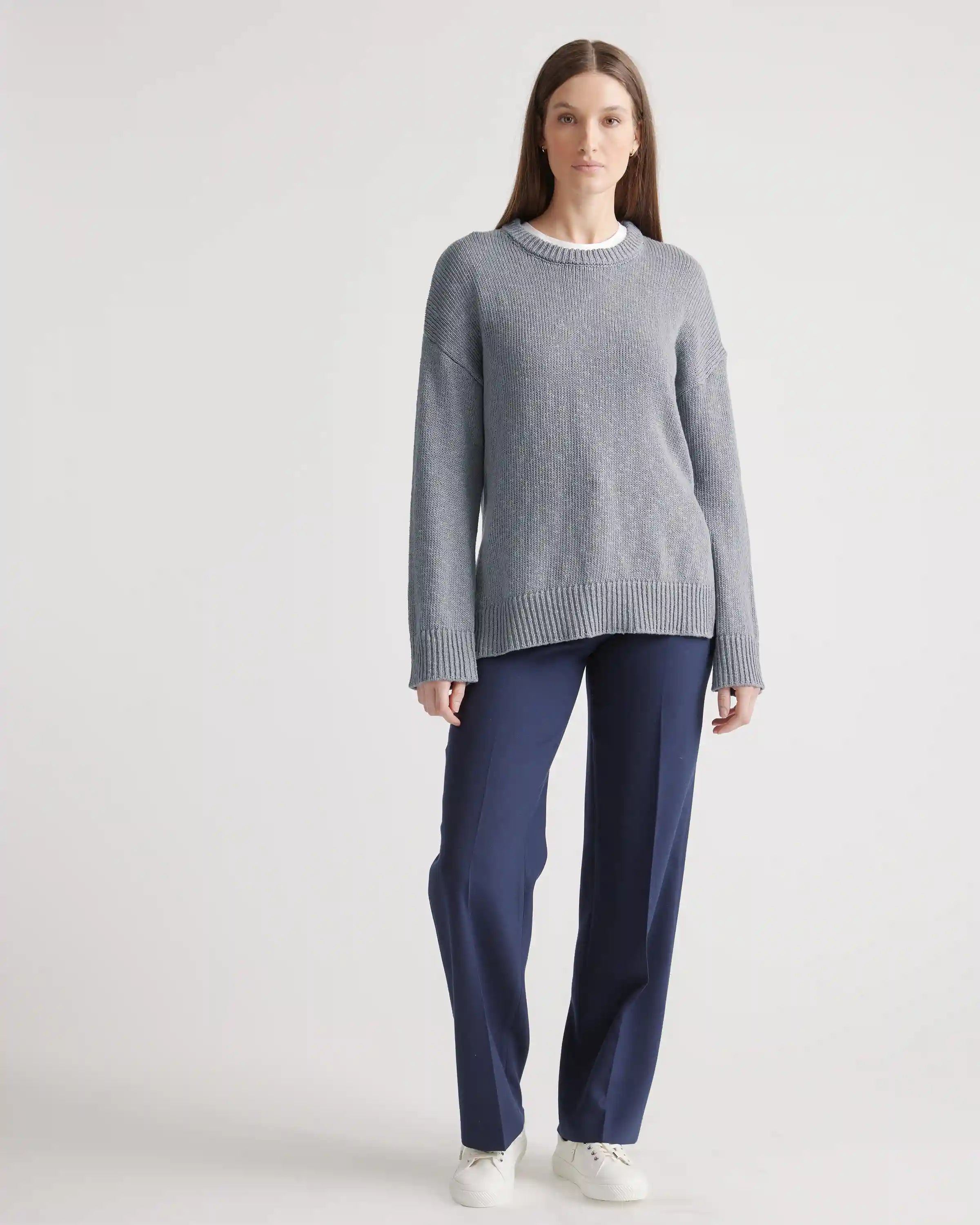 Cotton Linen Oversized Crew Sweater