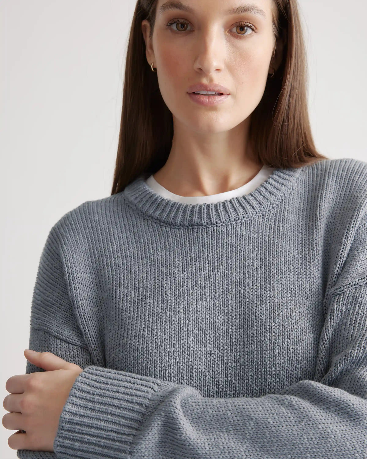 Cotton Linen Oversized Crew Sweater
