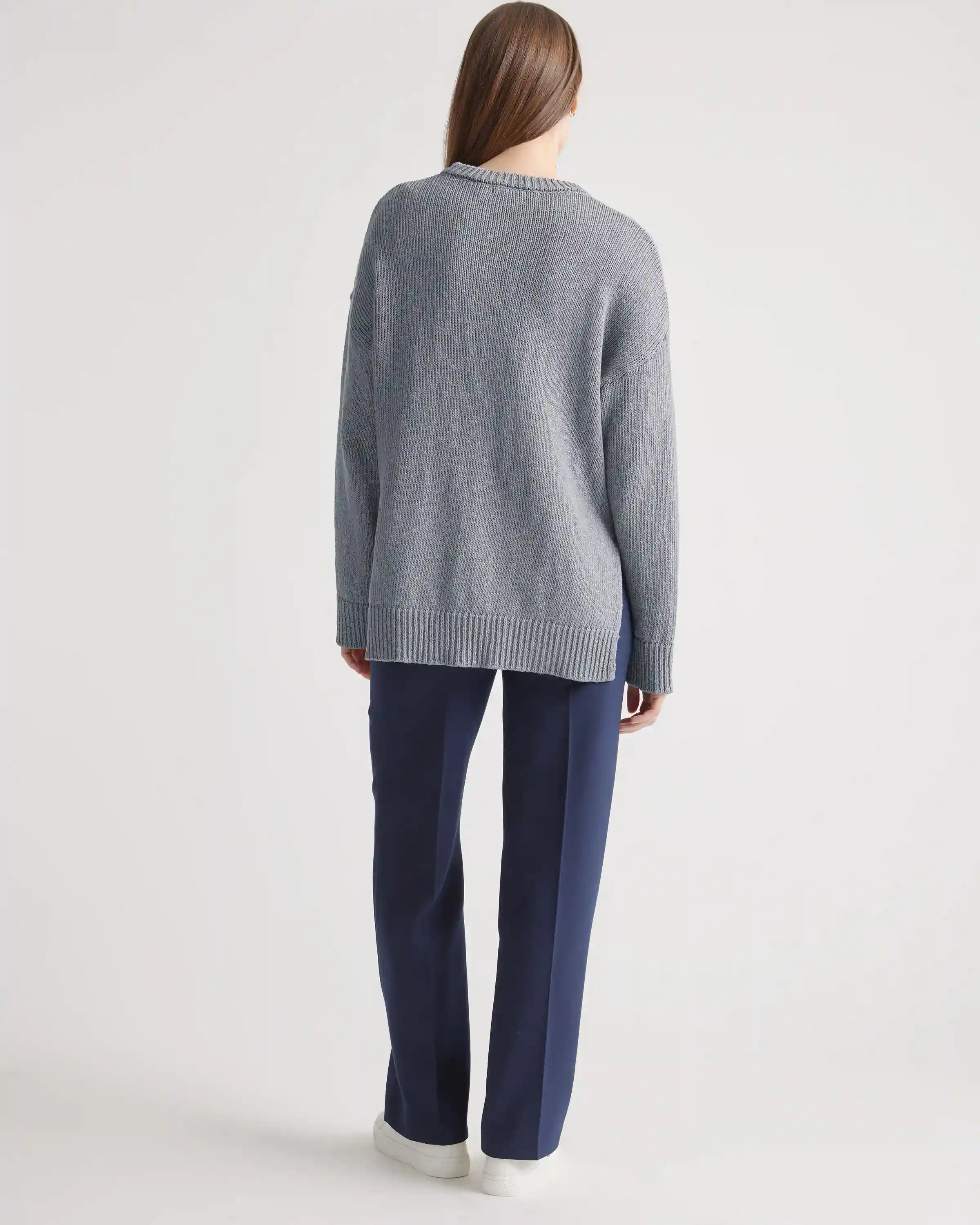 Cotton Linen Oversized Crew Sweater