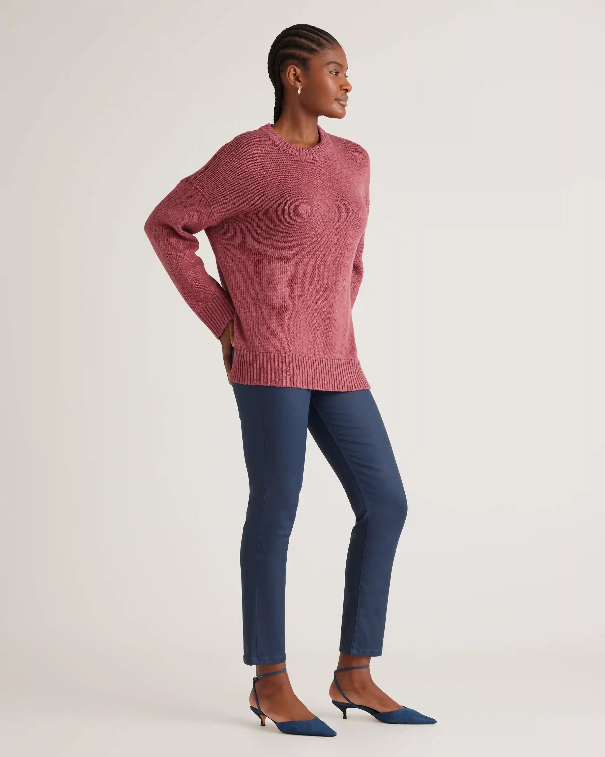 Cotton Linen Oversized Crew Sweater