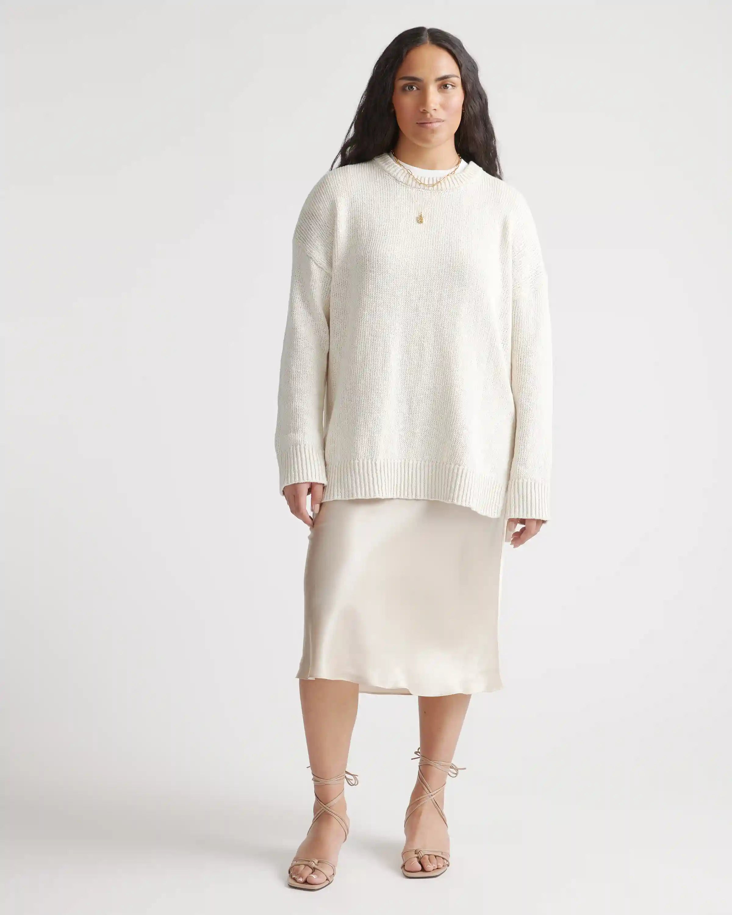 Cotton Linen Oversized Crew Sweater