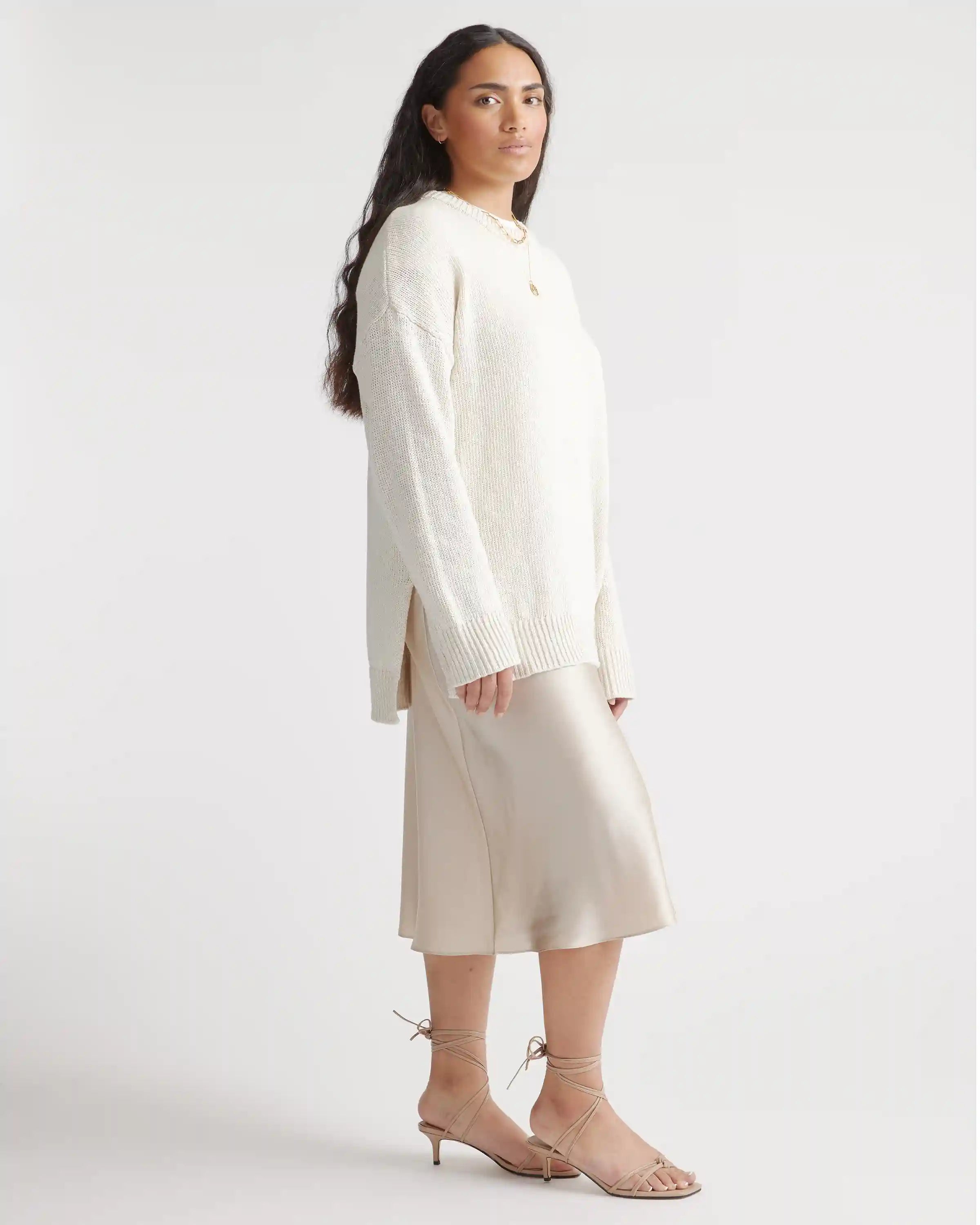 Cotton Linen Oversized Crew Sweater