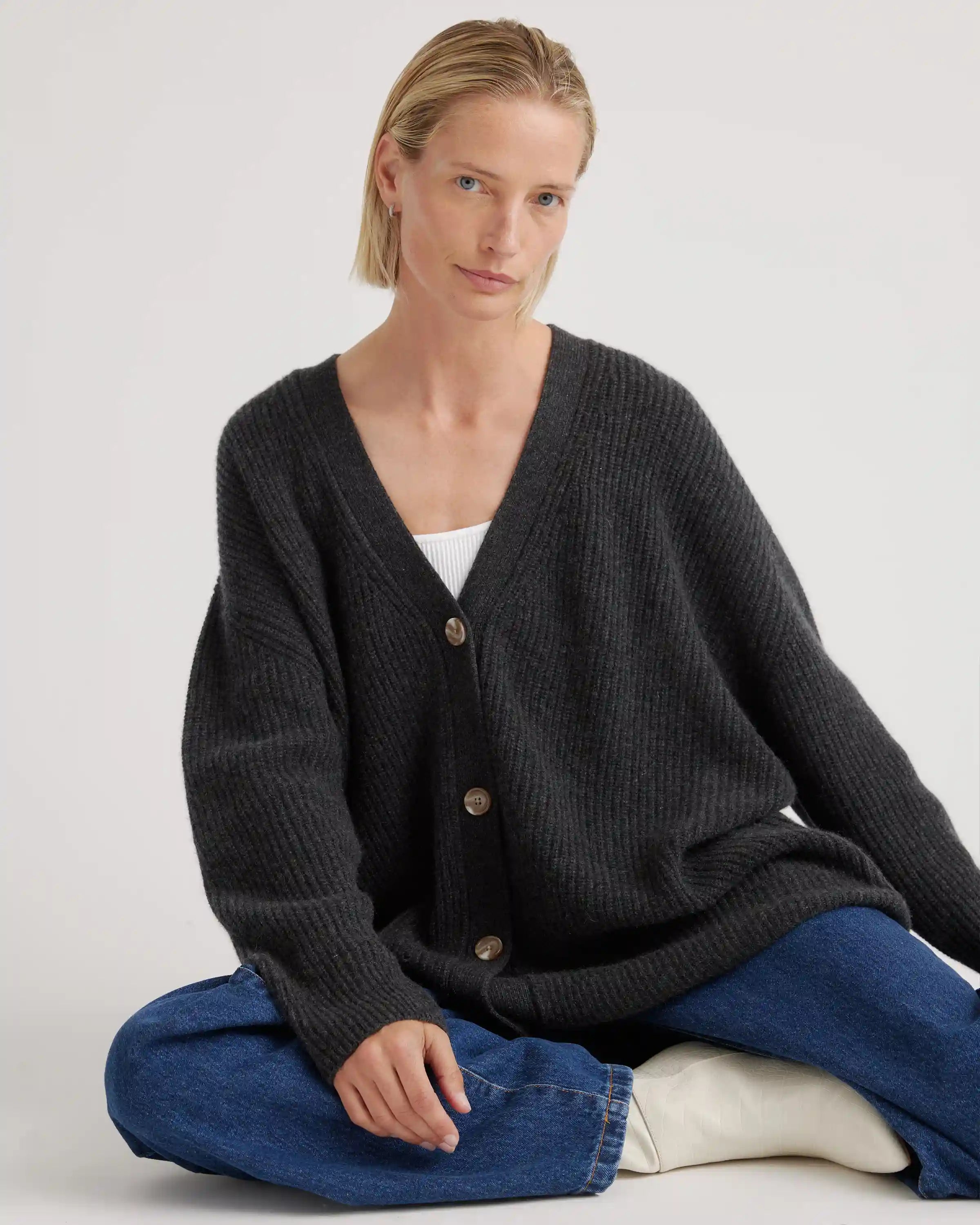Mongolian Spring Cashmere Oversized Boyfriend Cardigan Sweater