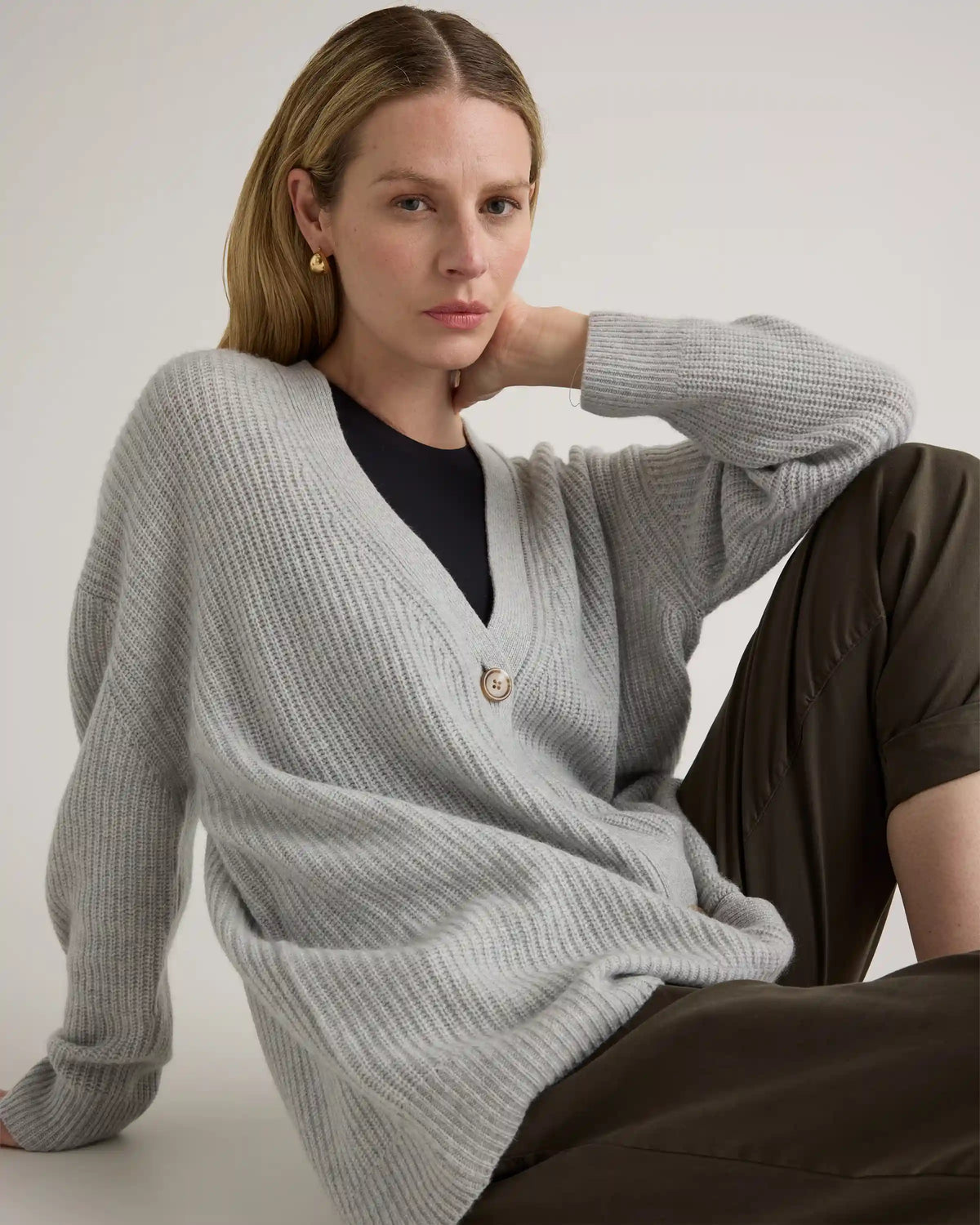 Mongolian Spring Cashmere Oversized Boyfriend Cardigan Sweater