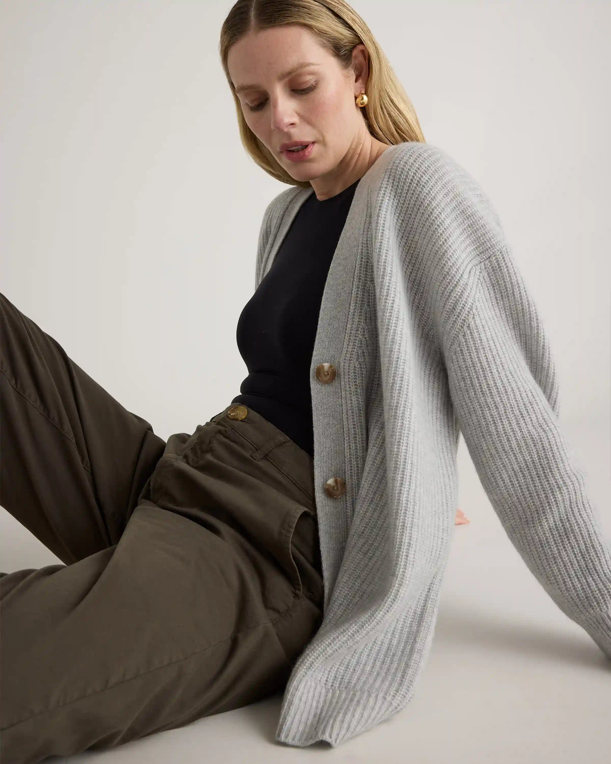 Mongolian Cashmere Oversized Boyfriend Cardigan Sweater