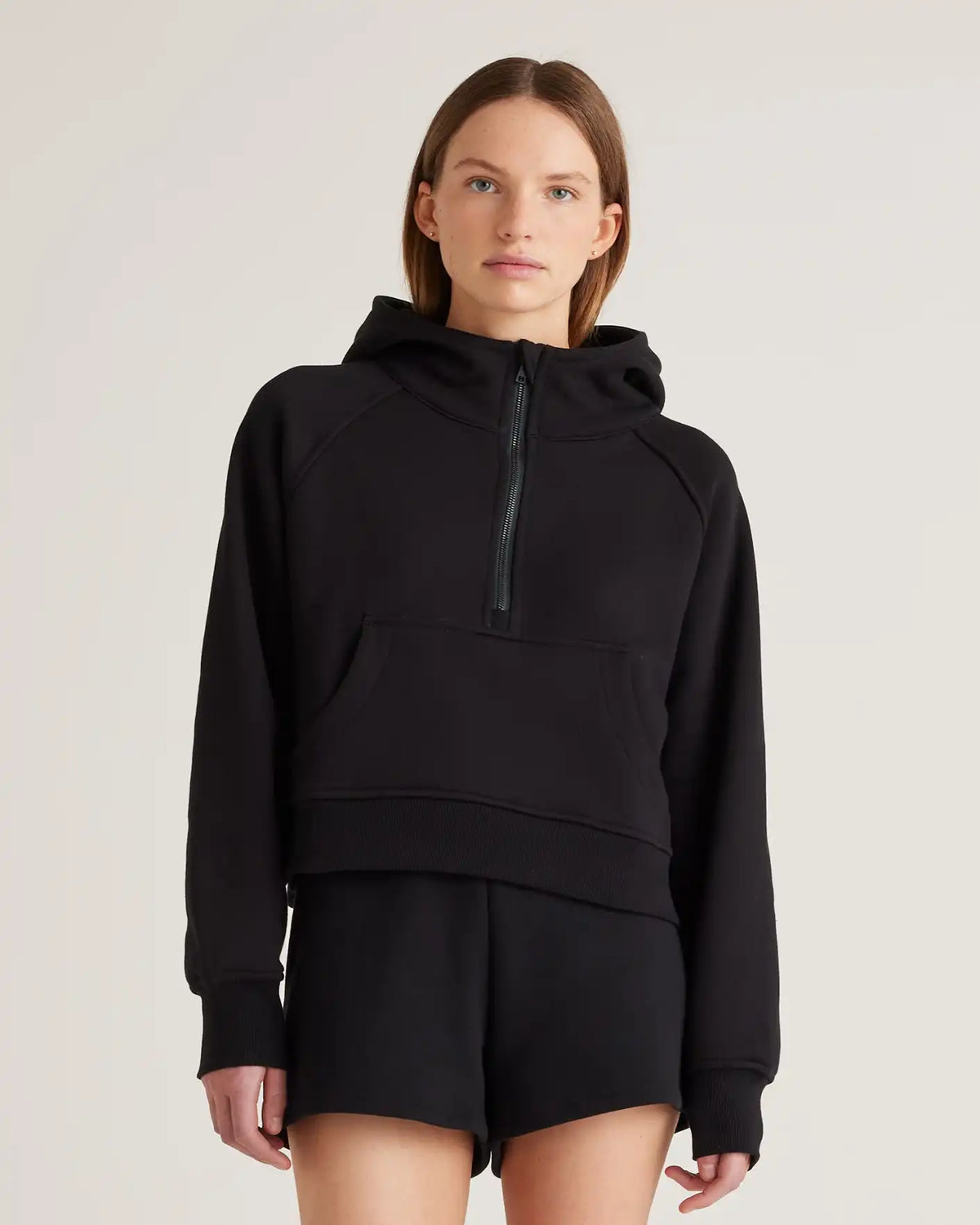 Organic Heavyweight Fleece Cropped Half Zip Hoodie