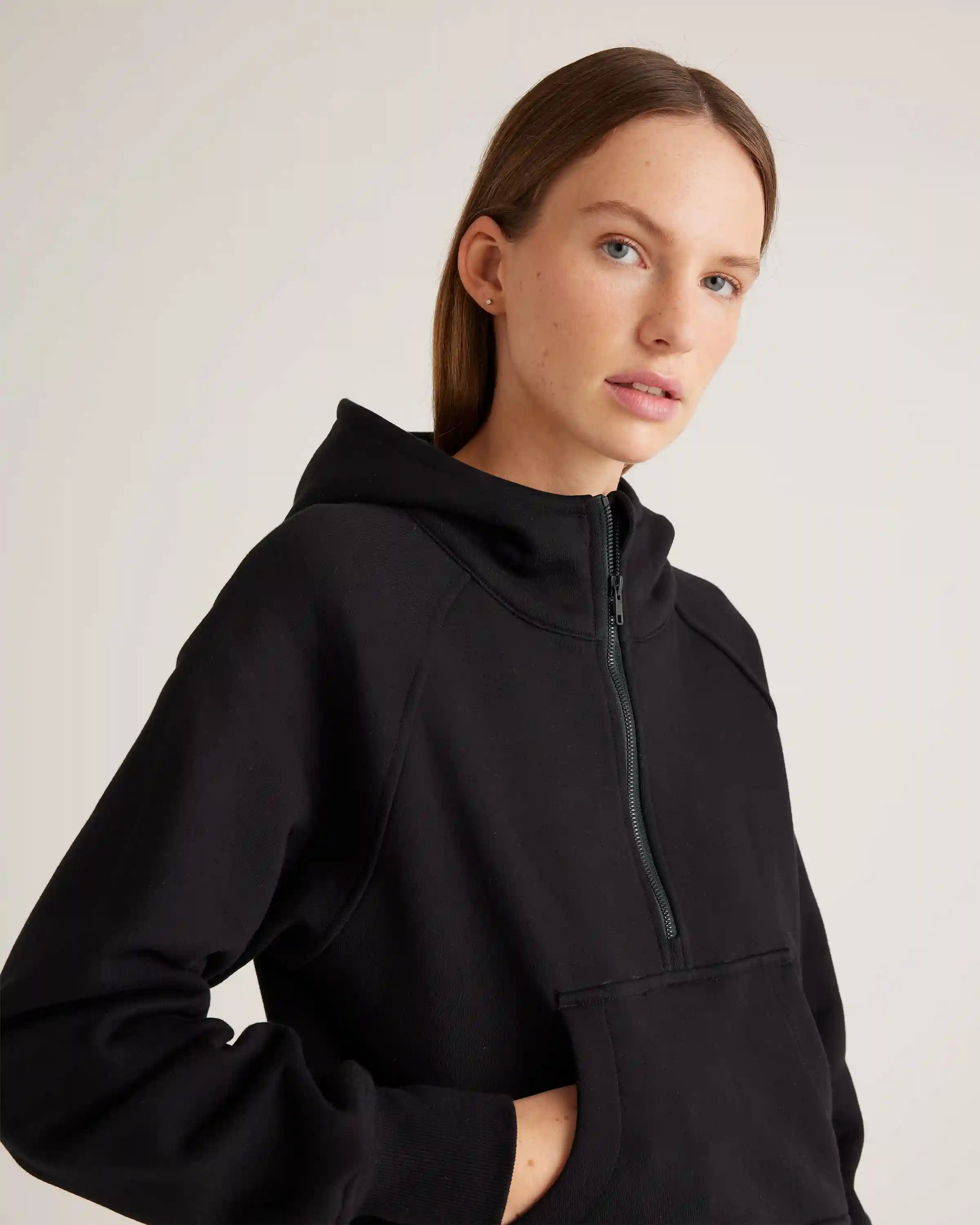 Organic Heavyweight Fleece Cropped Half Zip Hoodie