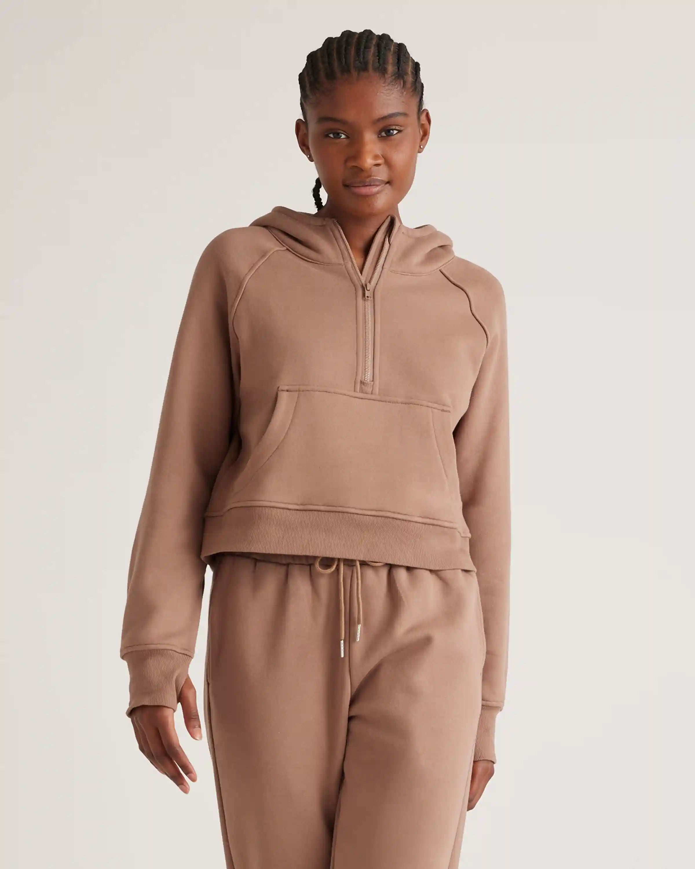 Organic Heavyweight Fleece Cropped Half Zip Hoodie