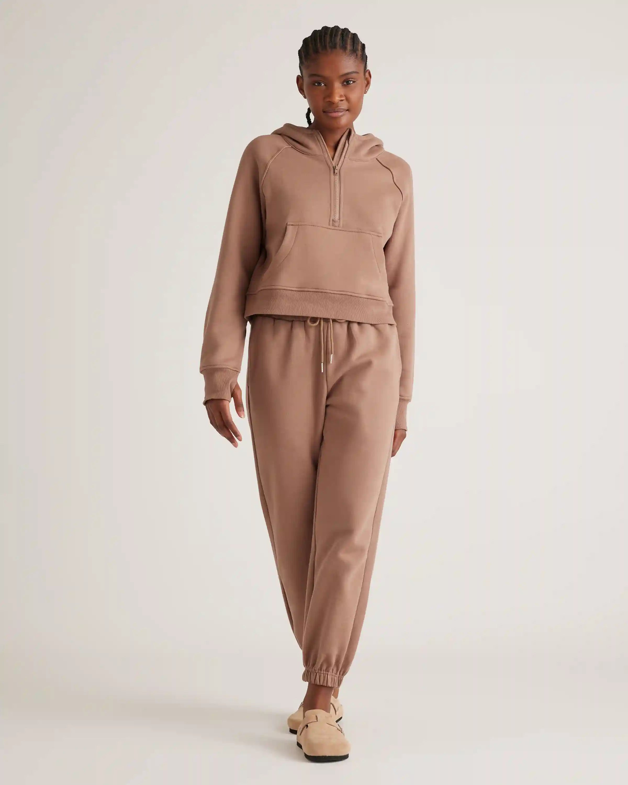 Organic Heavyweight Fleece Cropped Half Zip Hoodie