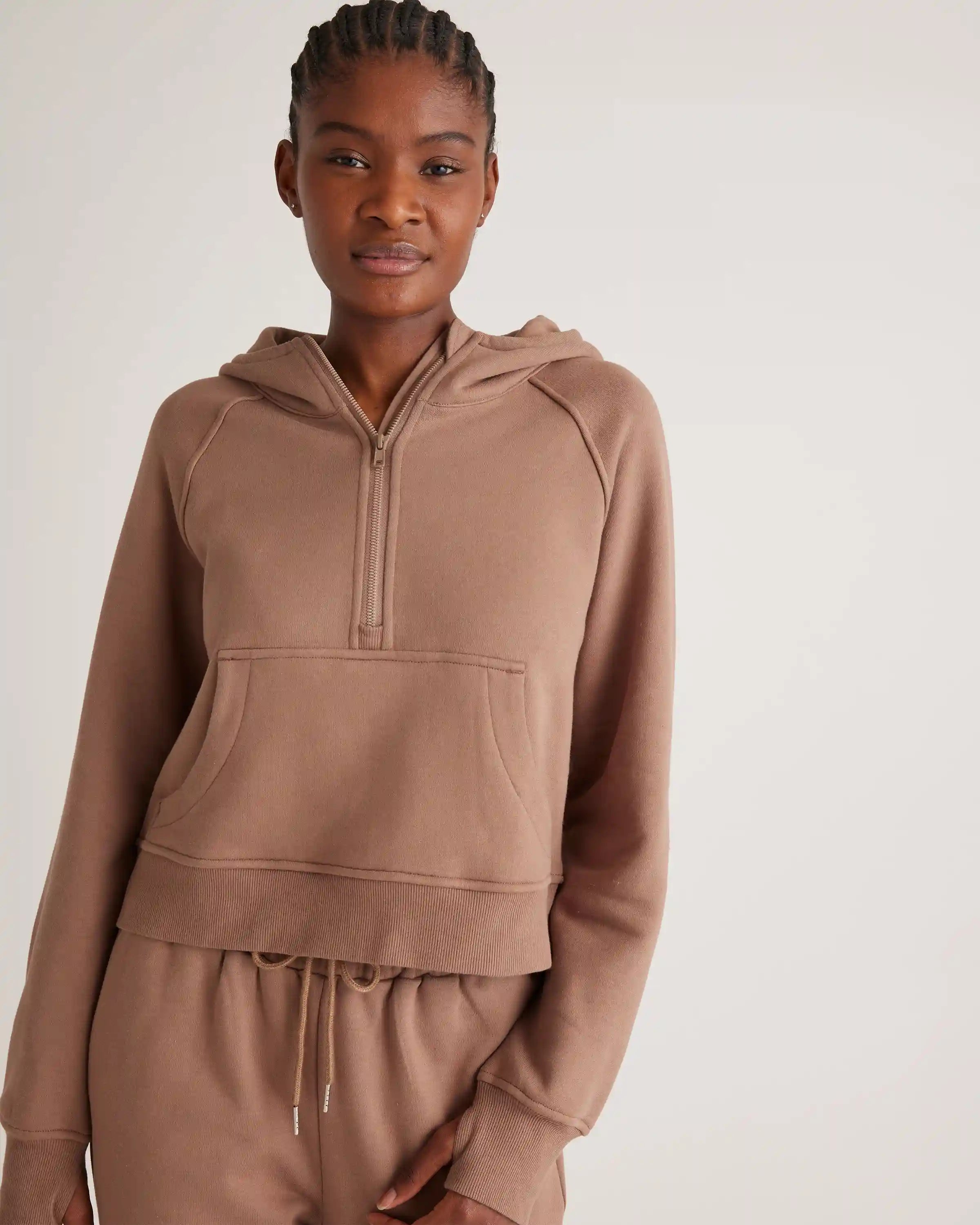 Organic Heavyweight Fleece Cropped Half Zip Hoodie