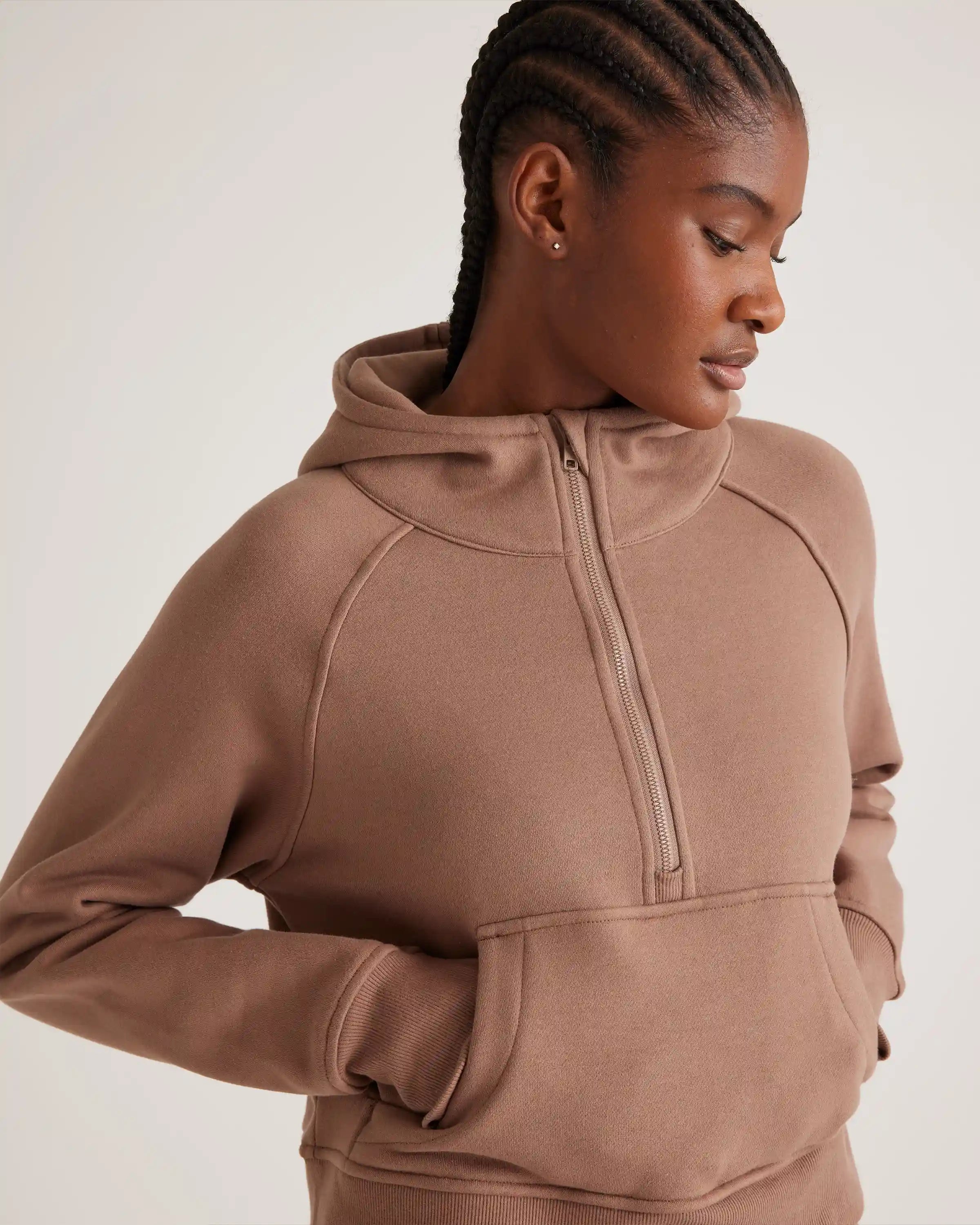 Organic Heavyweight Fleece Cropped Half Zip Hoodie