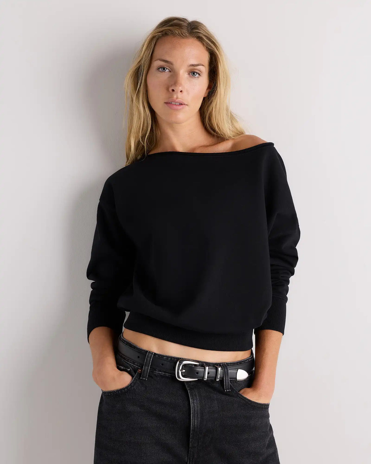 Organic French Terry Off-Shoulder Sweatshirt