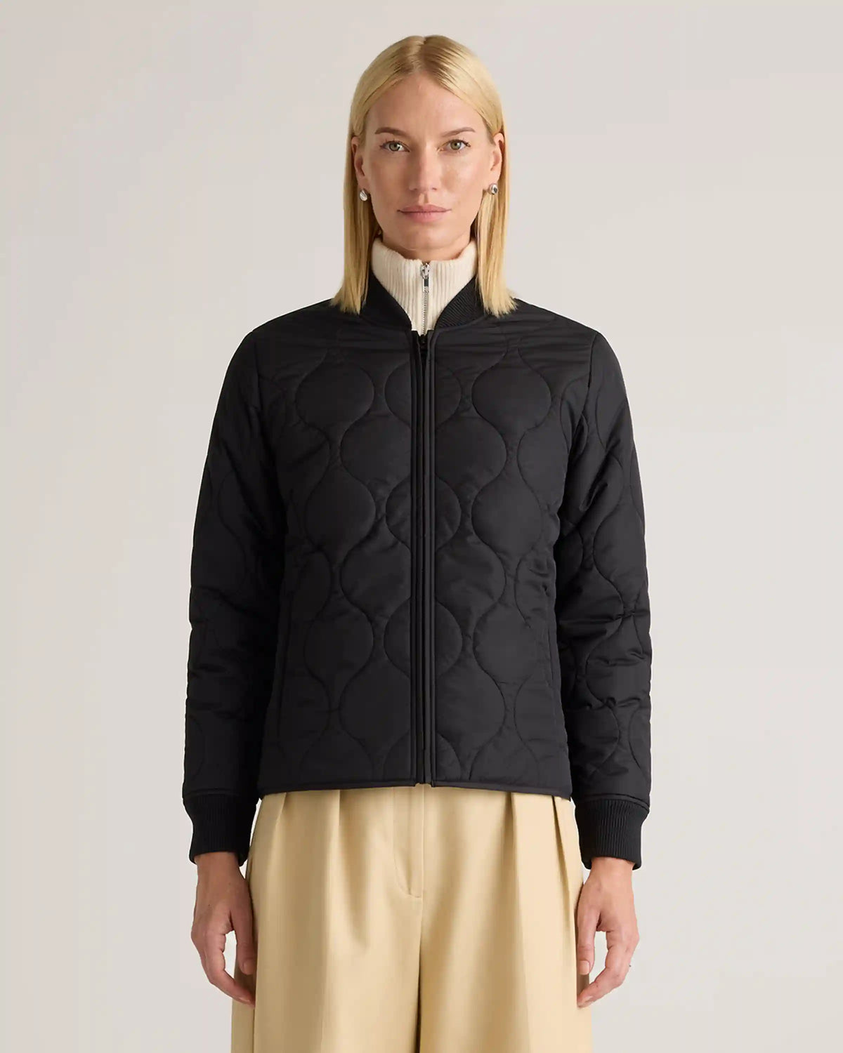 Featherless Quilted Puffer Bomber Jacket