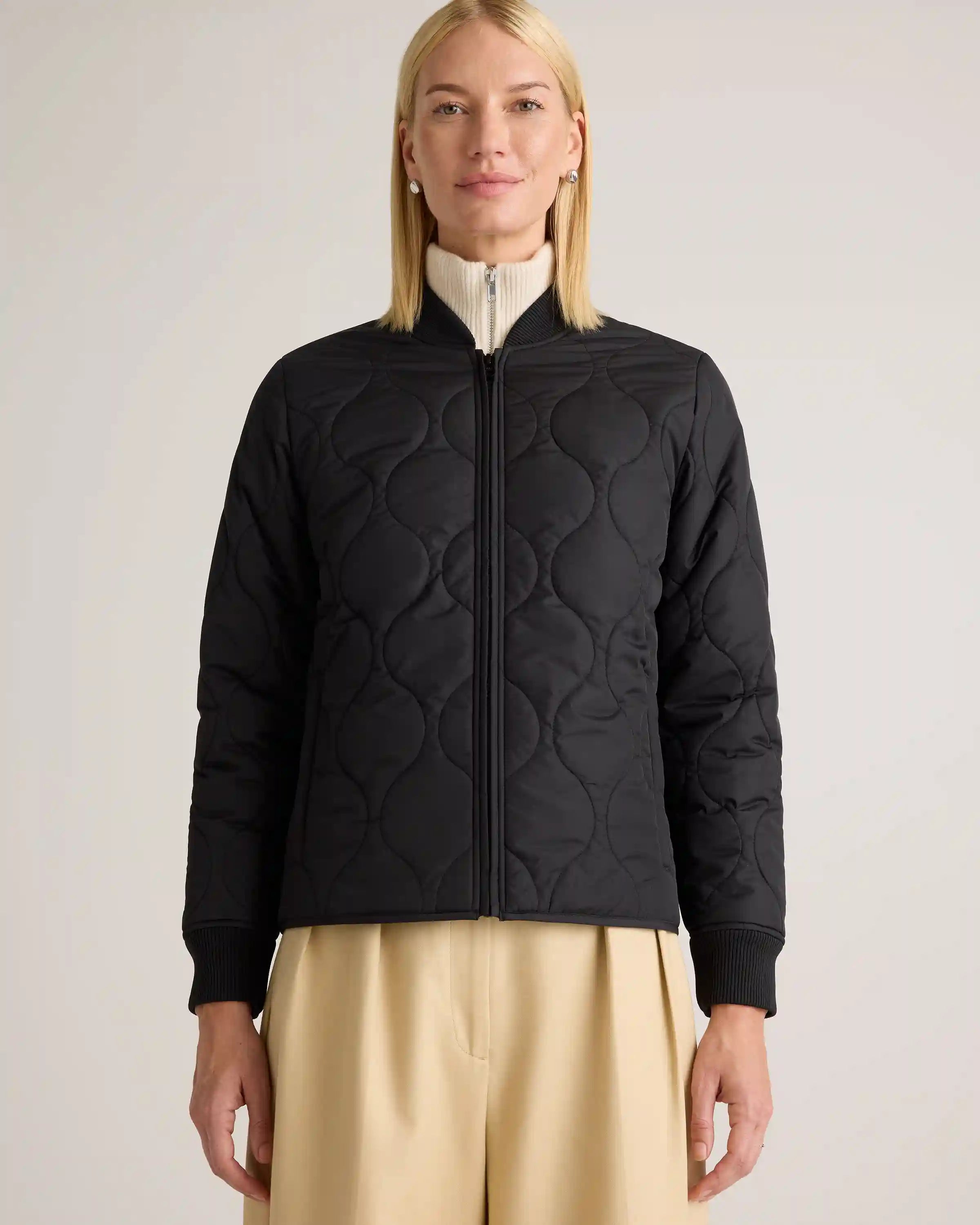 Featherless Quilted Puffer Bomber Jacket
