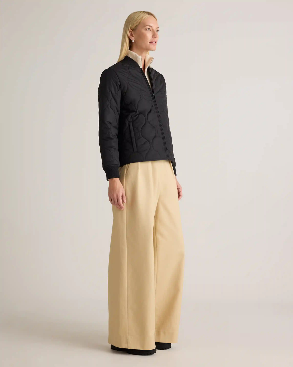Featherless Quilted Puffer Bomber Jacket