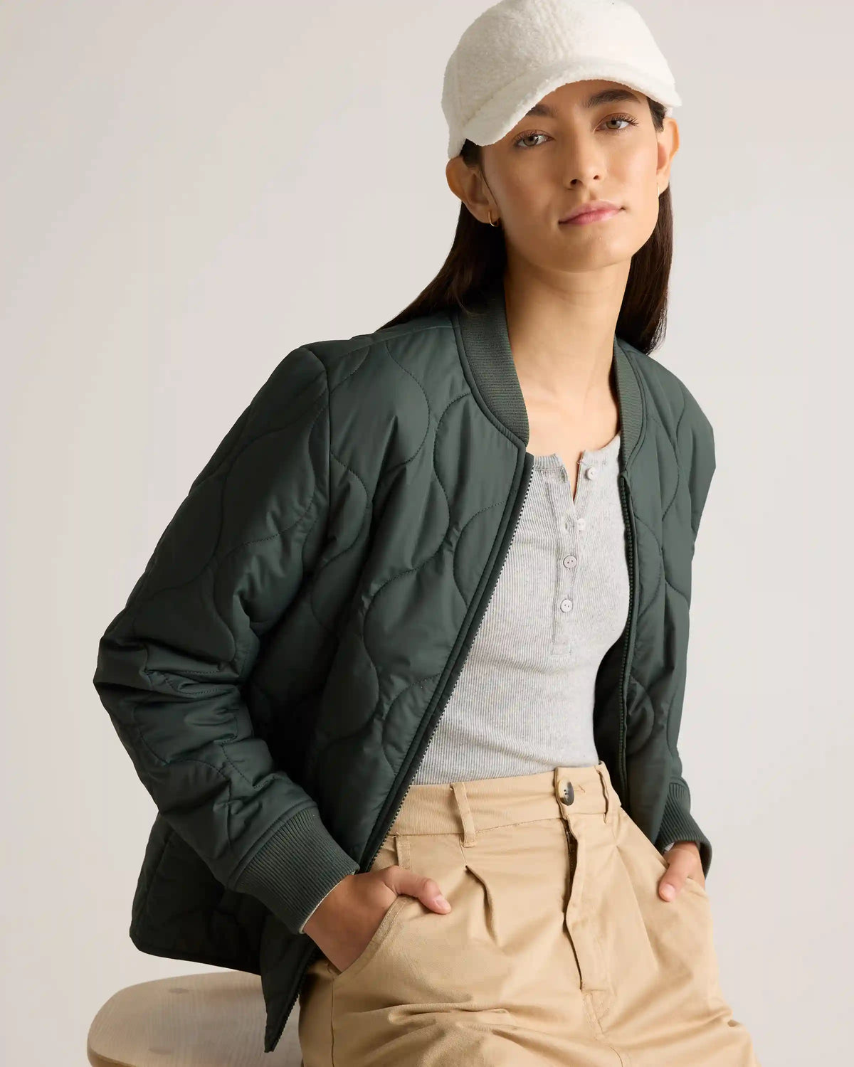 Featherless Quilted Puffer Bomber Jacket