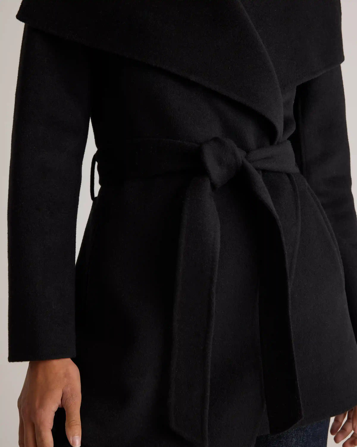 Double-Faced Merino Wool Draped Collar Short Wrap Coat