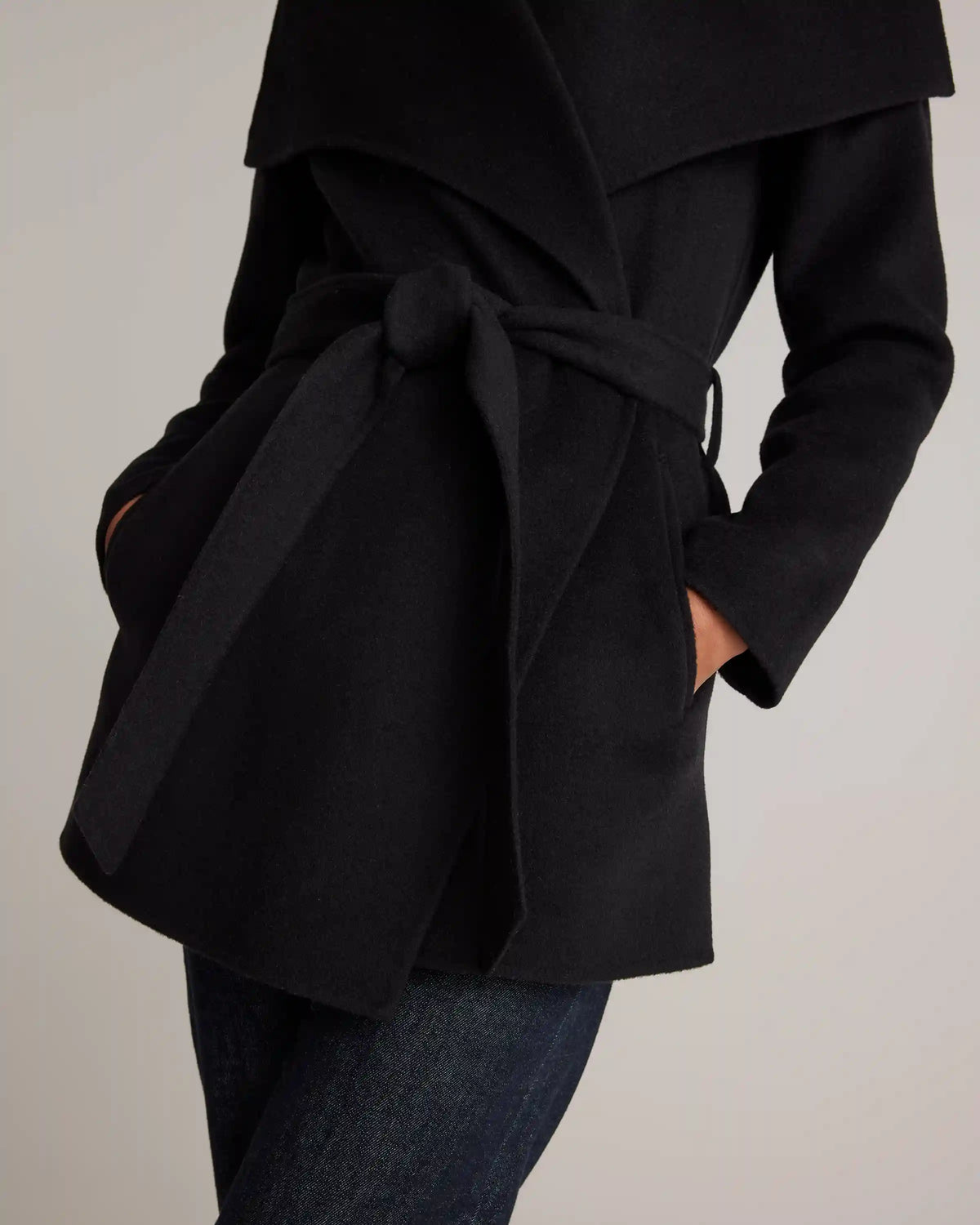 Double-Faced Merino Wool Draped Collar Short Wrap Coat