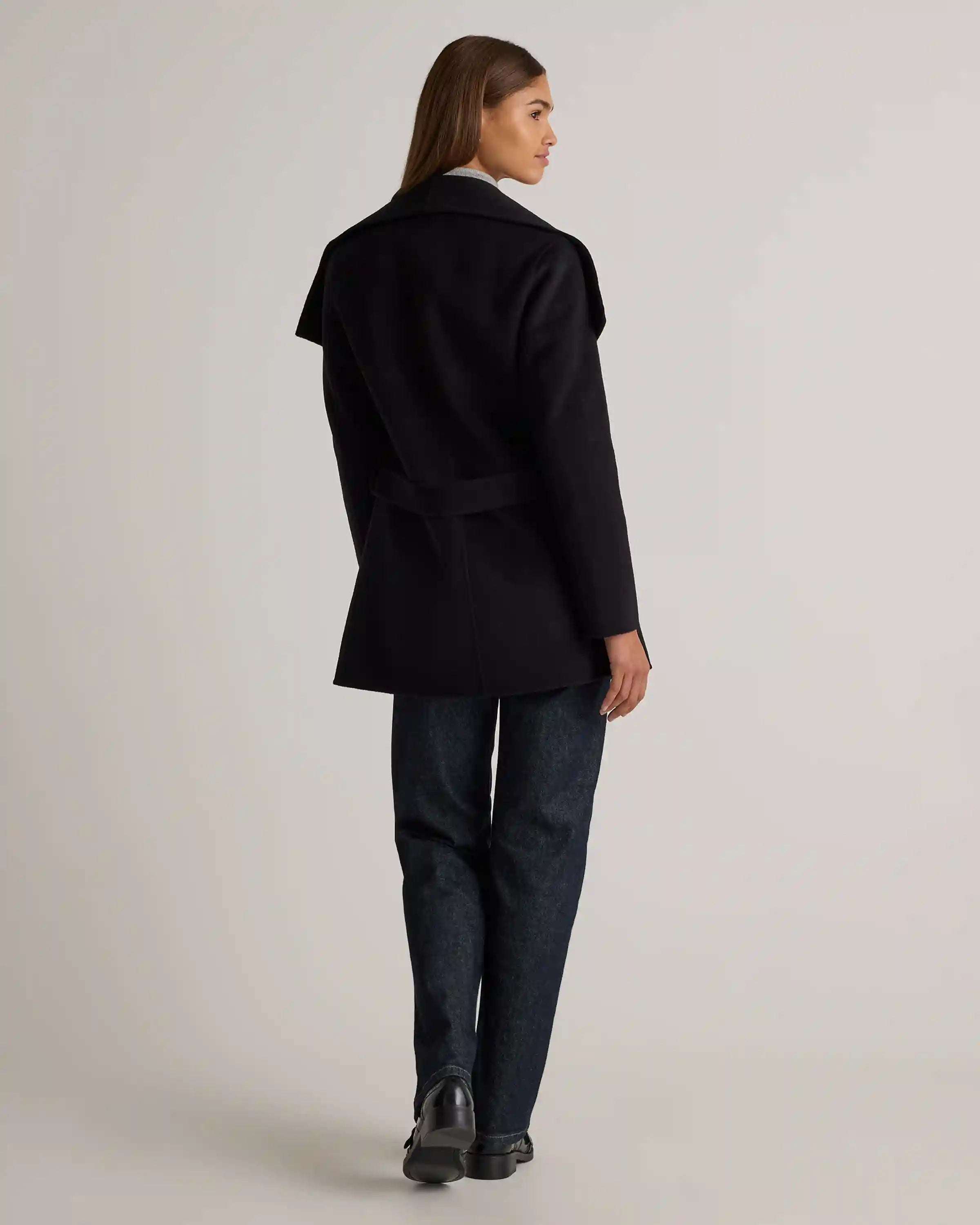 Double-Faced Merino Wool Draped Collar Short Wrap Coat