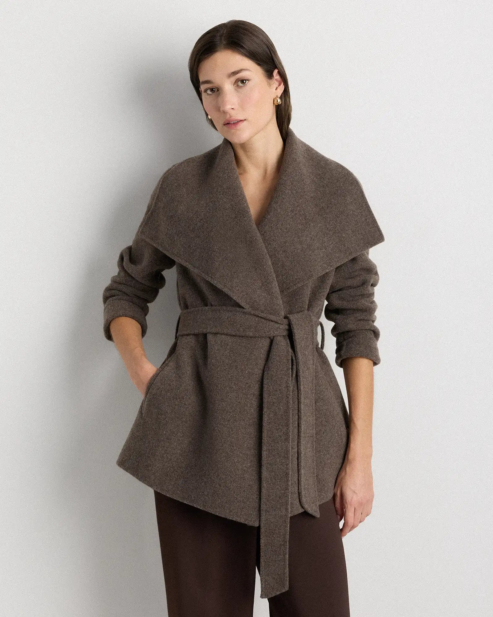 Double-Faced Merino Wool Draped Collar Short Wrap Coat