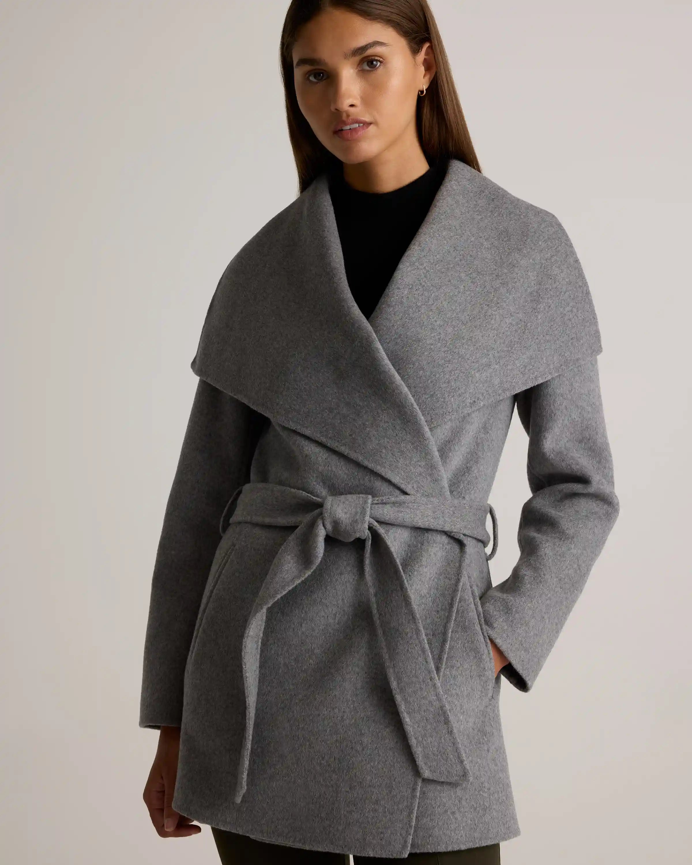 Double-Faced Merino Wool Draped Collar Short Wrap Coat