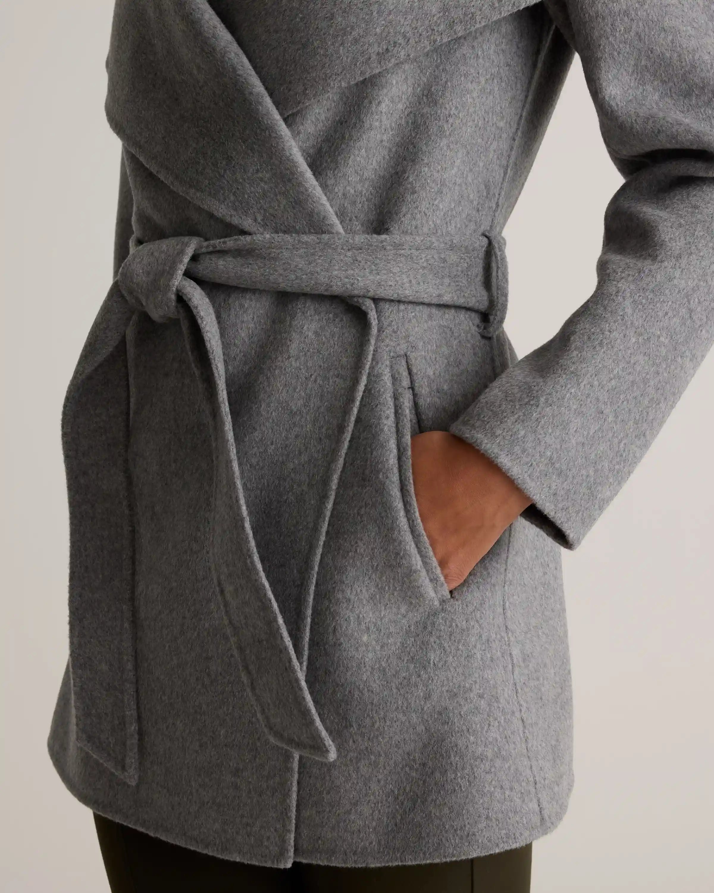 Double-Faced Merino Wool Draped Collar Short Wrap Coat