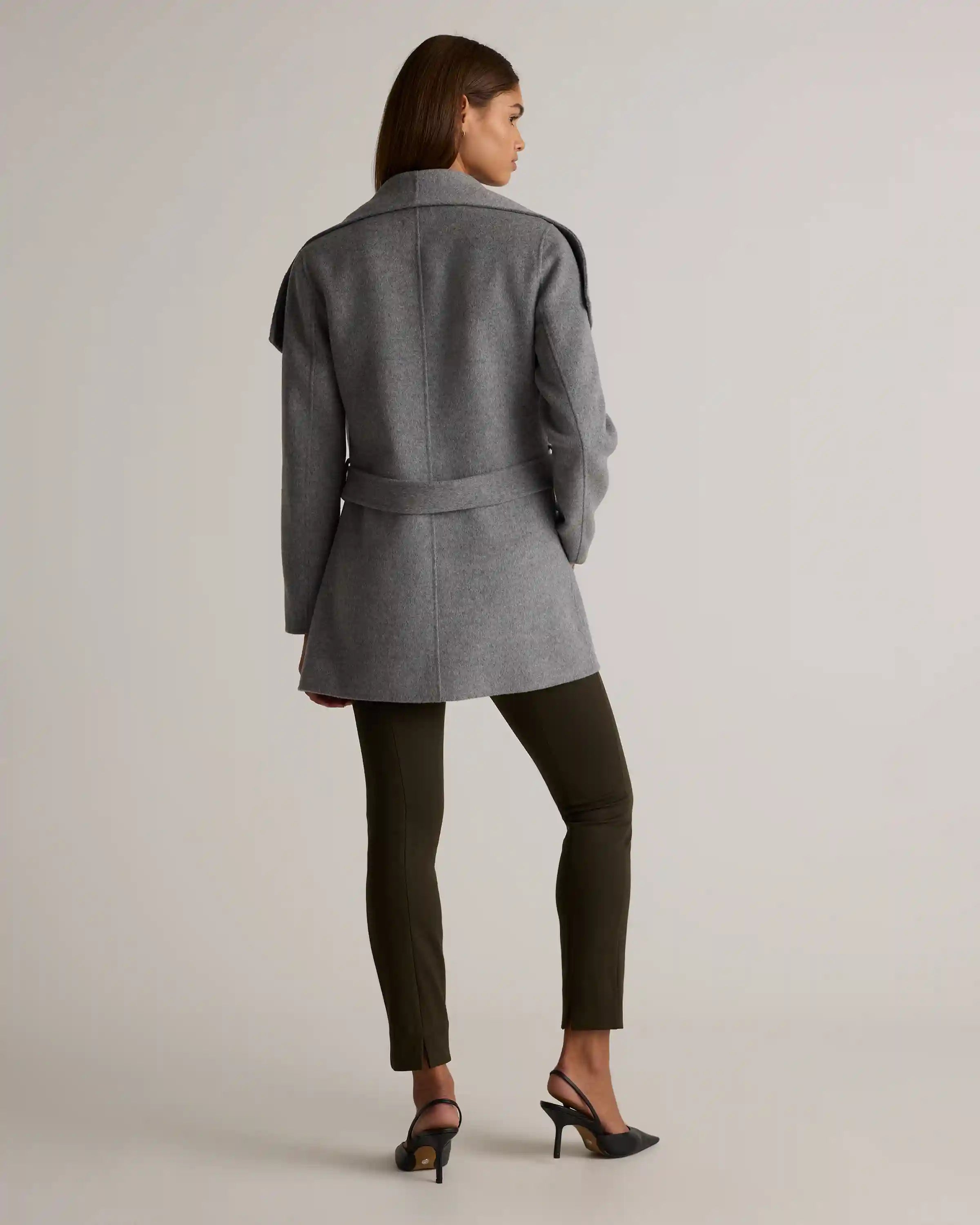 Double-Faced Merino Wool Draped Collar Short Wrap Coat