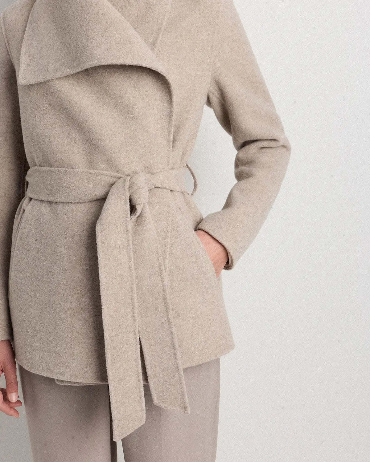 Double-Faced Merino Wool Draped Collar Short Wrap Coat