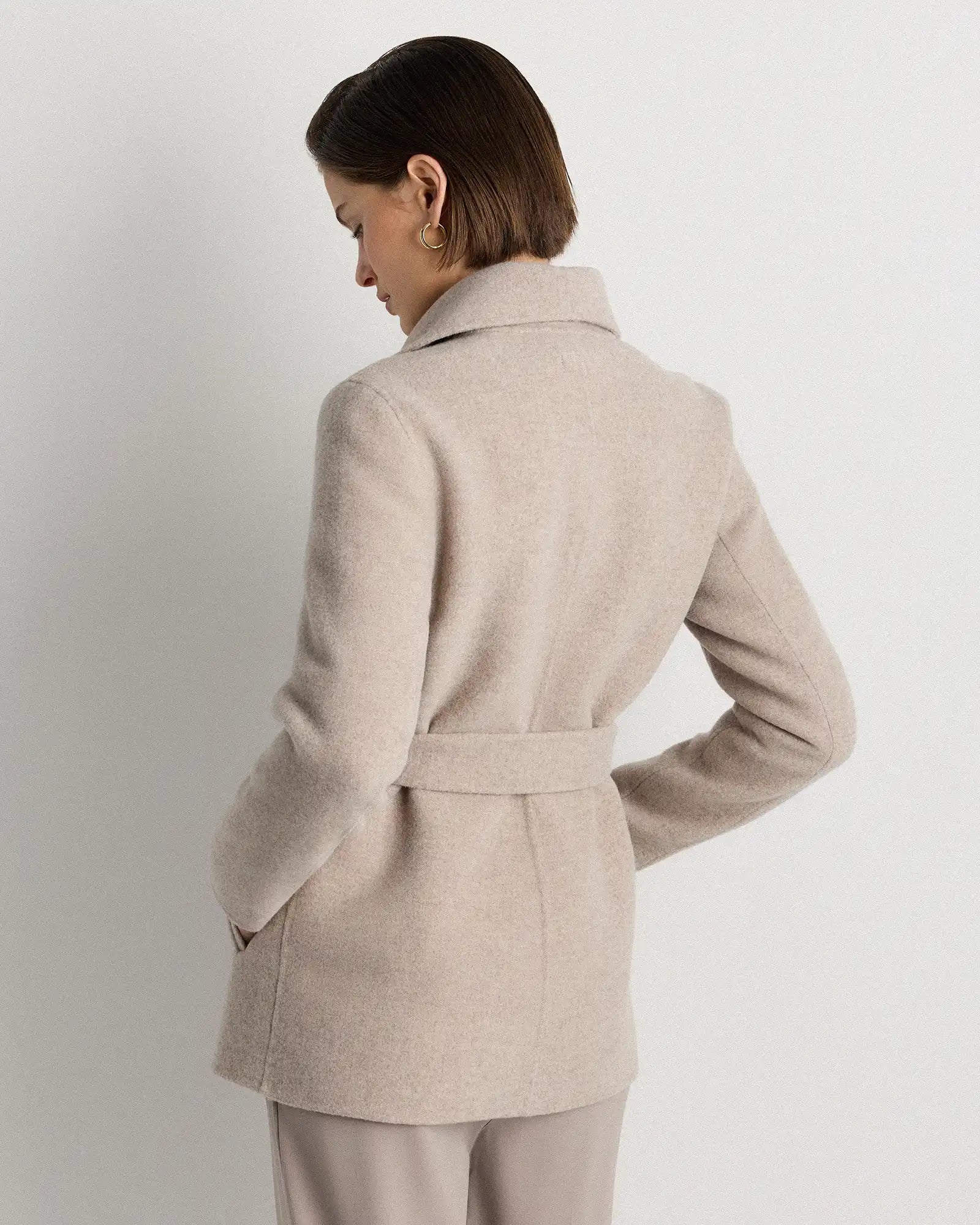 Double-Faced Merino Wool Draped Collar Short Wrap Coat
