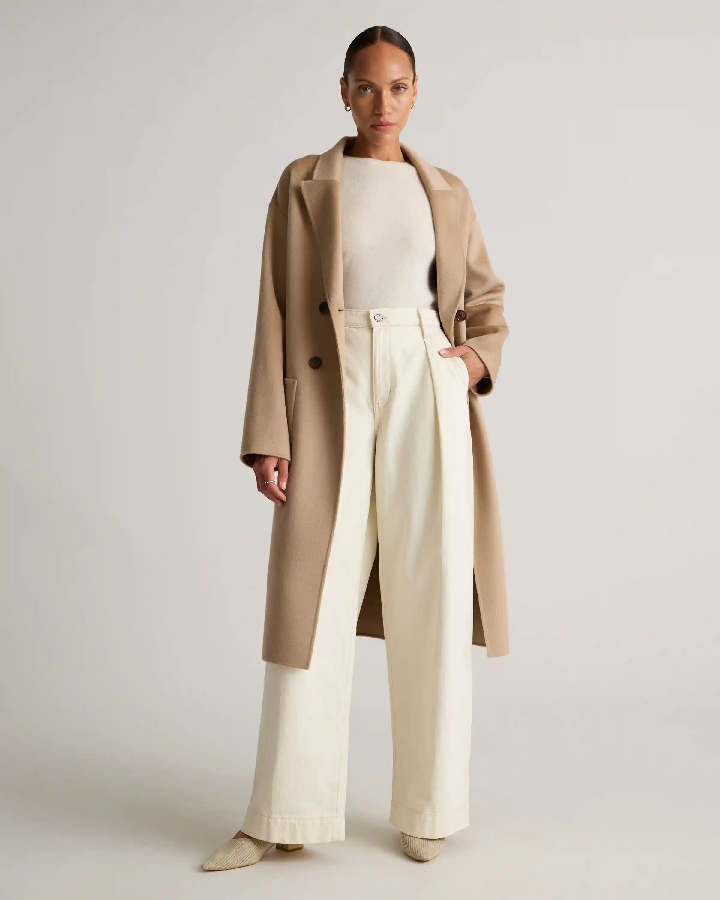 100% Mongolian Cashmere Double-Faced Double-Breasted Wrap Coat