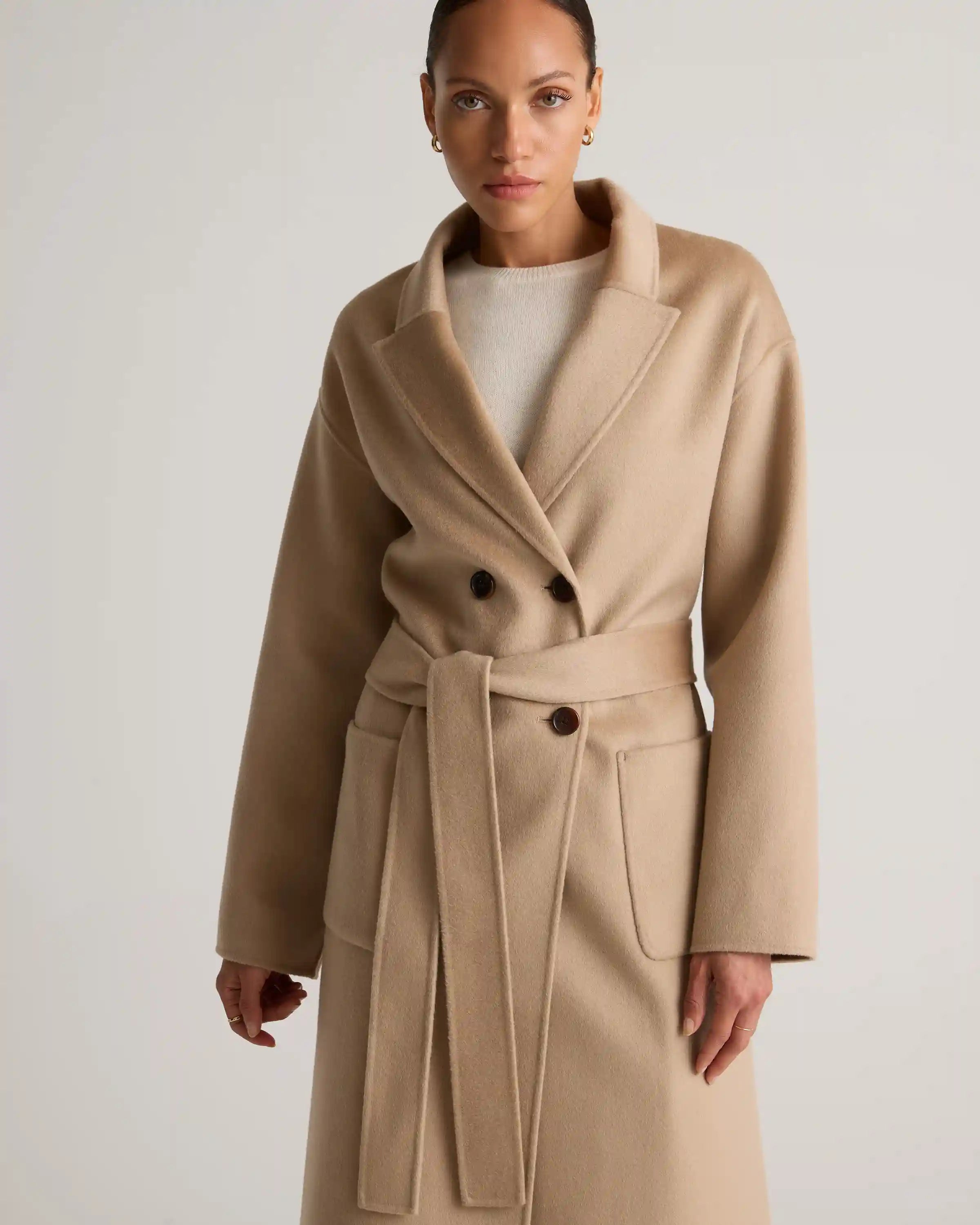 100% Mongolian Cashmere Double-Faced Double-Breasted Wrap Coat