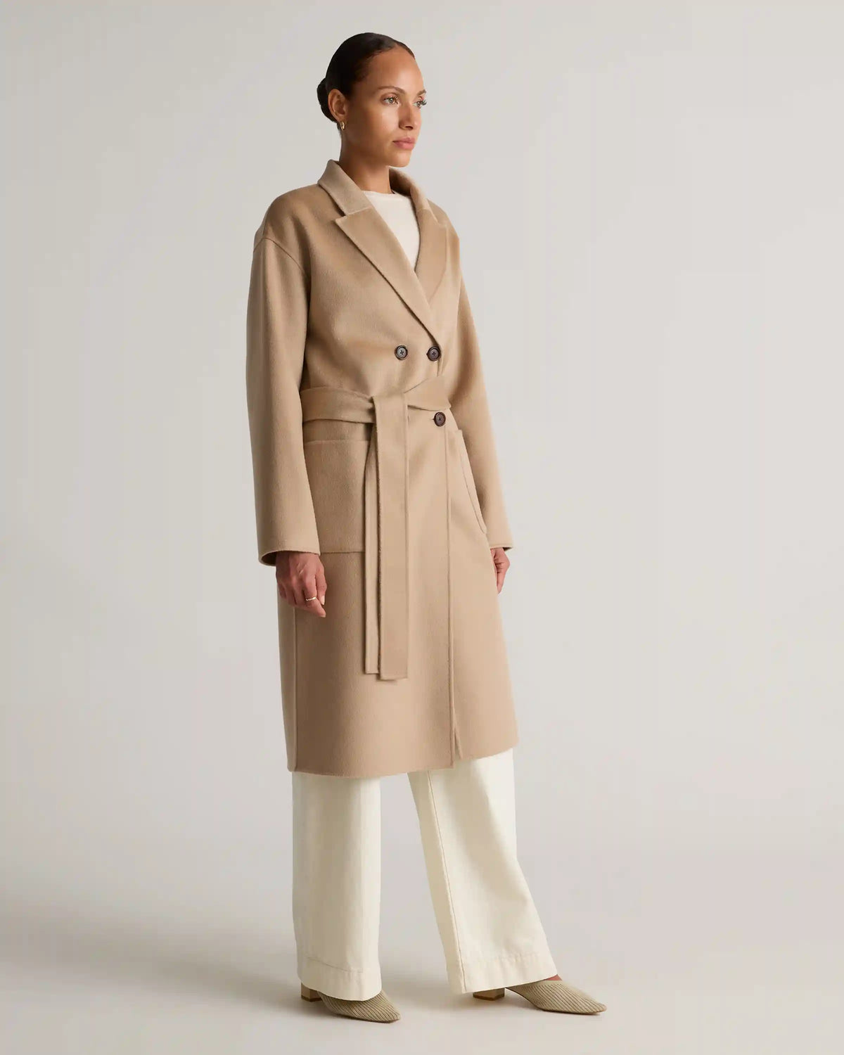 100% Mongolian Cashmere Double-Faced Double-Breasted Wrap Coat