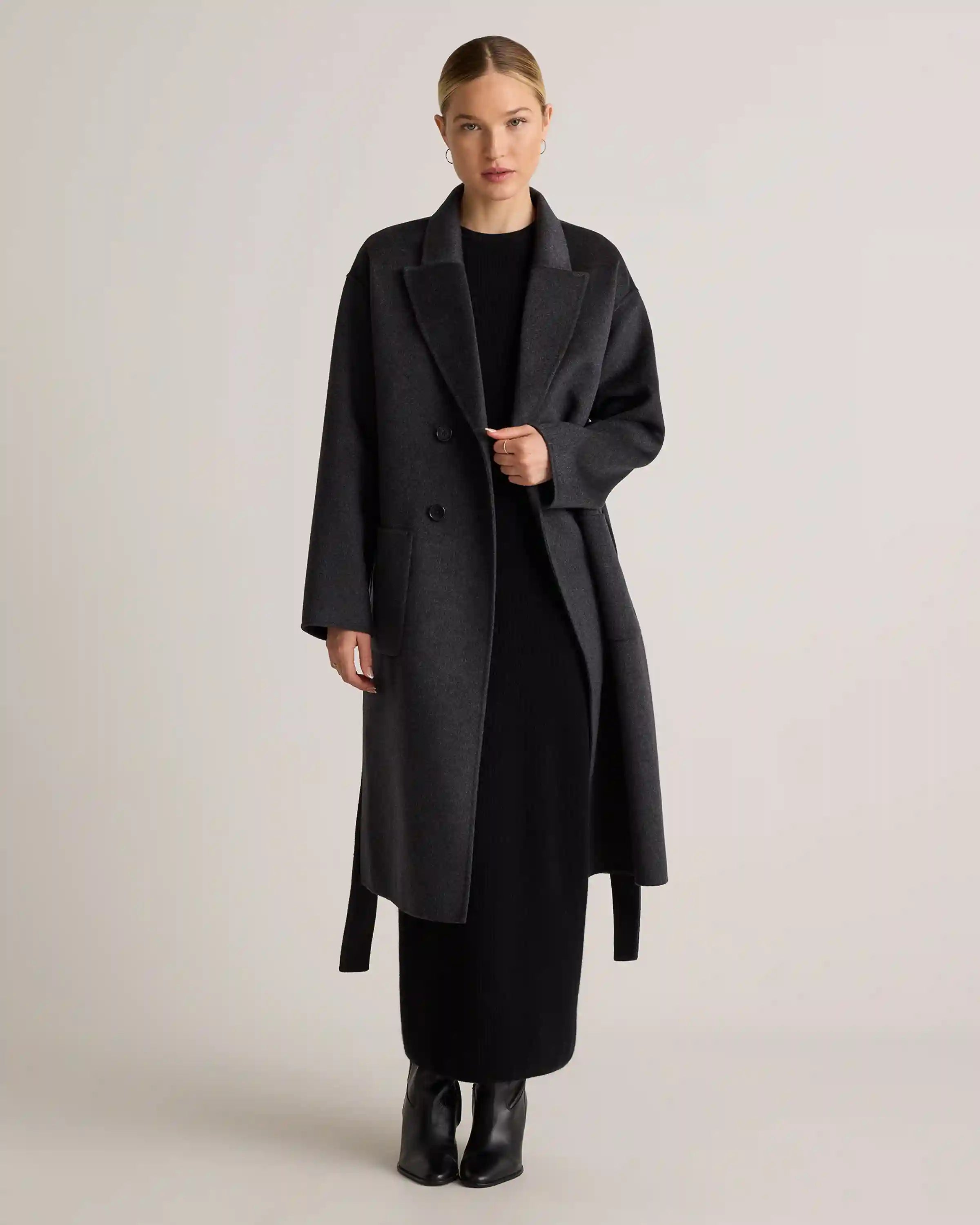 100% Mongolian Cashmere Double-Faced Double-Breasted Wrap Coat