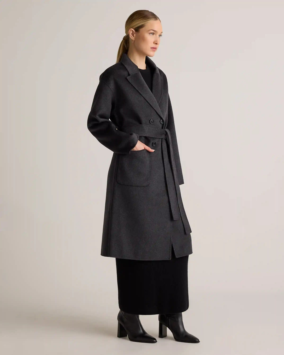 100% Mongolian Cashmere Double-Faced Double-Breasted Wrap Coat